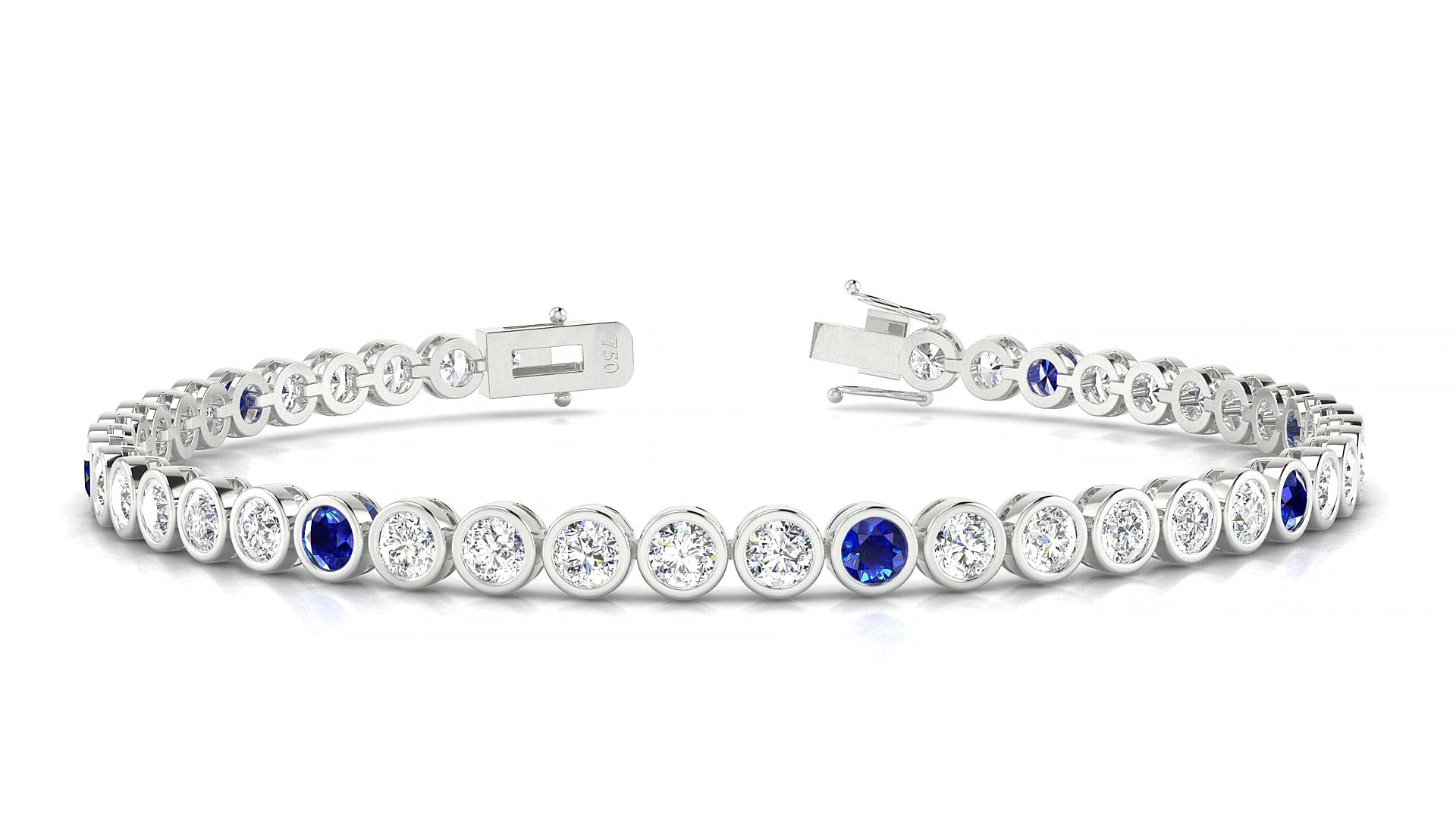 Avila 1-5 | 18k White Gold 3 mm Round Natural Sapphire & Diamond 17 cm Tennis Bracelet