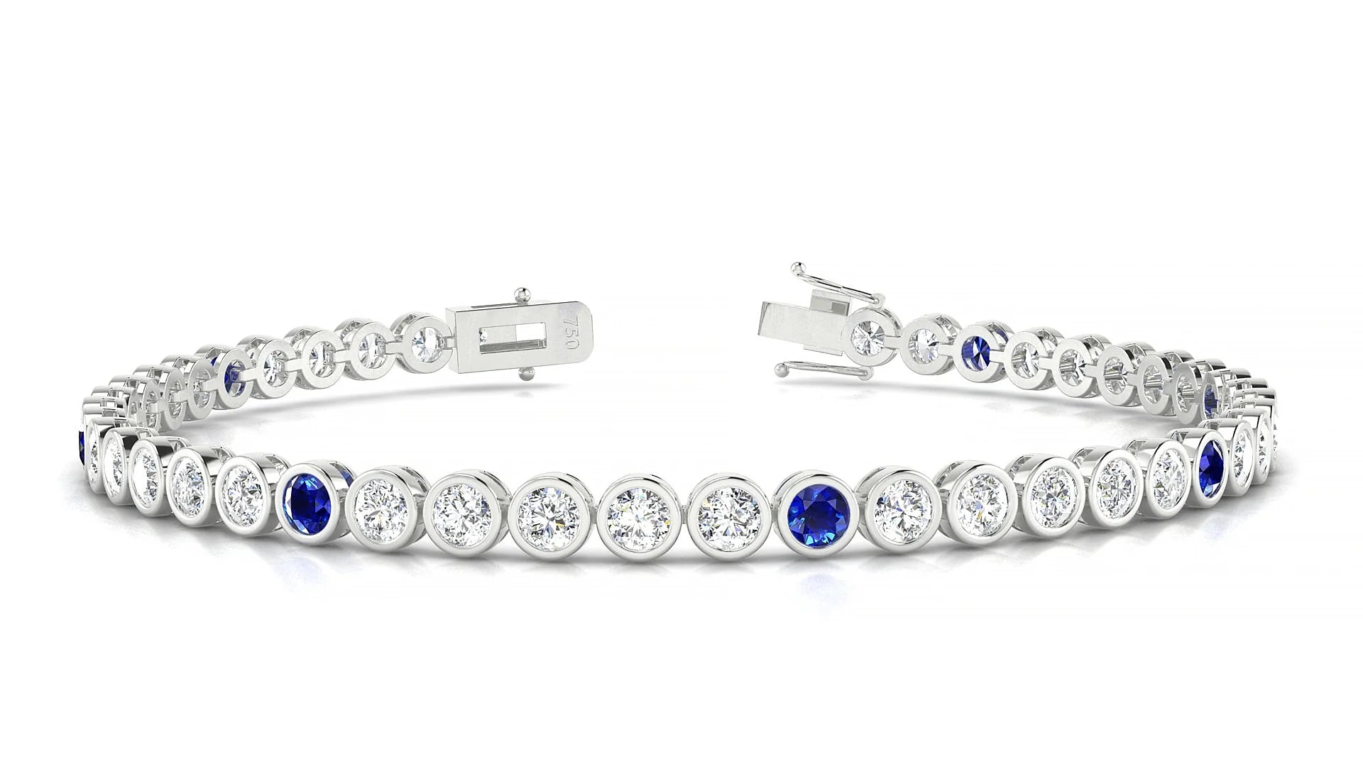 Avila 1-5 | 18k White Gold 3 mm Round Natural Sapphire & Diamond Tennis Bracelet