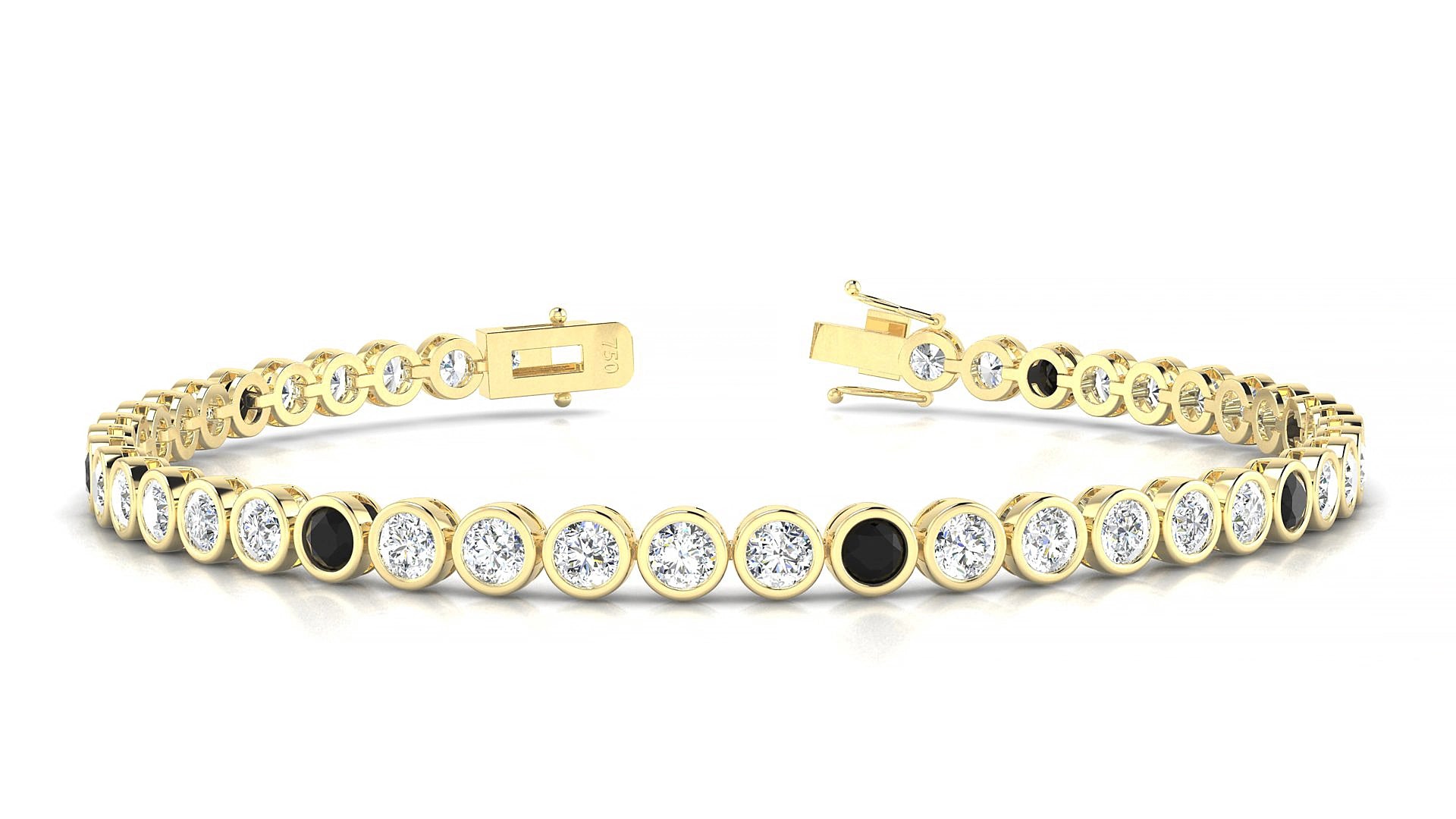Avila 1-5 | 18k Yellow Gold 3 mm Round Natural Black Diamond & Diamond 19 cm Tennis Bracelet
