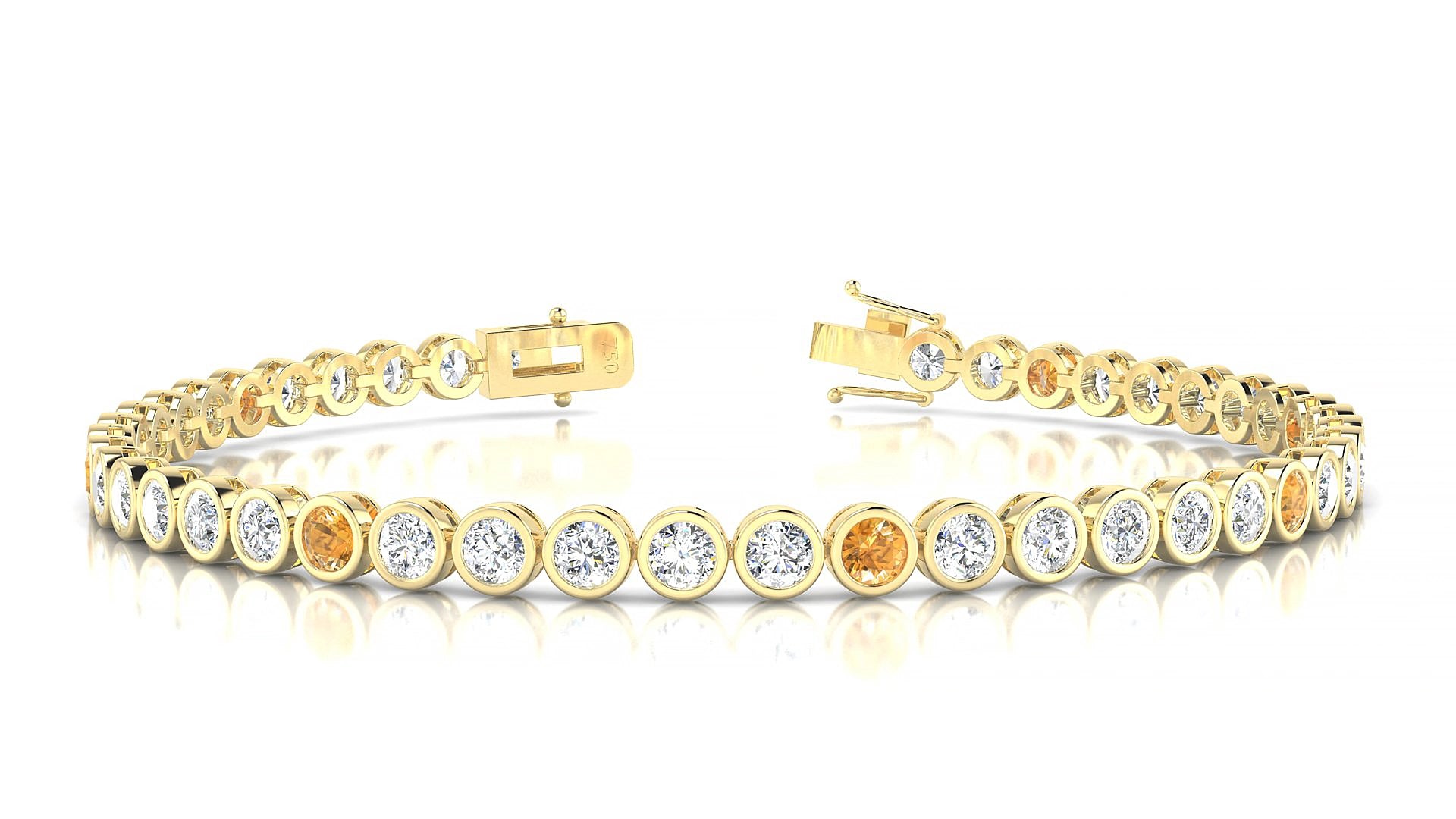 Avila 1-5 | 18k Yellow Gold 3 mm Round Natural Citrine & Diamond 17 cm Tennis Bracelet