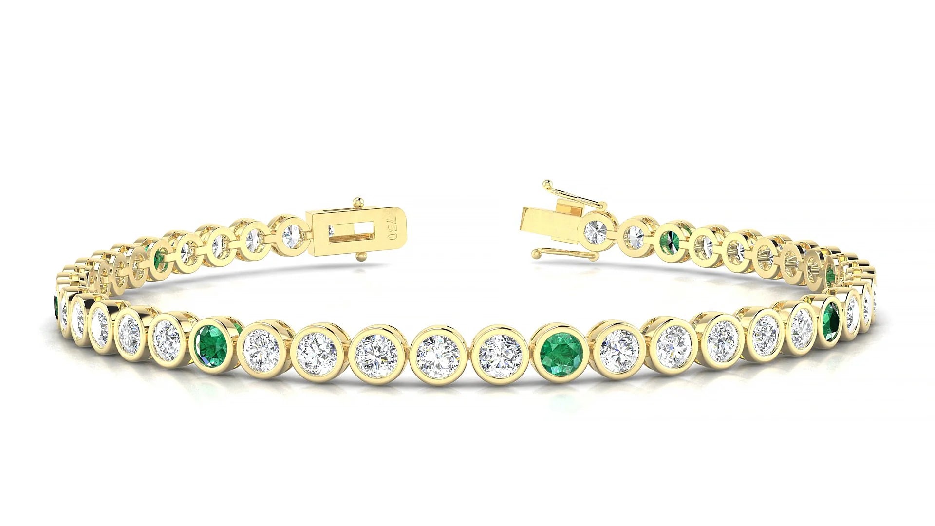Avila 1-5 | 18k Yellow Gold 3 mm Round Natural Emerald & Diamond Tennis Bracelet