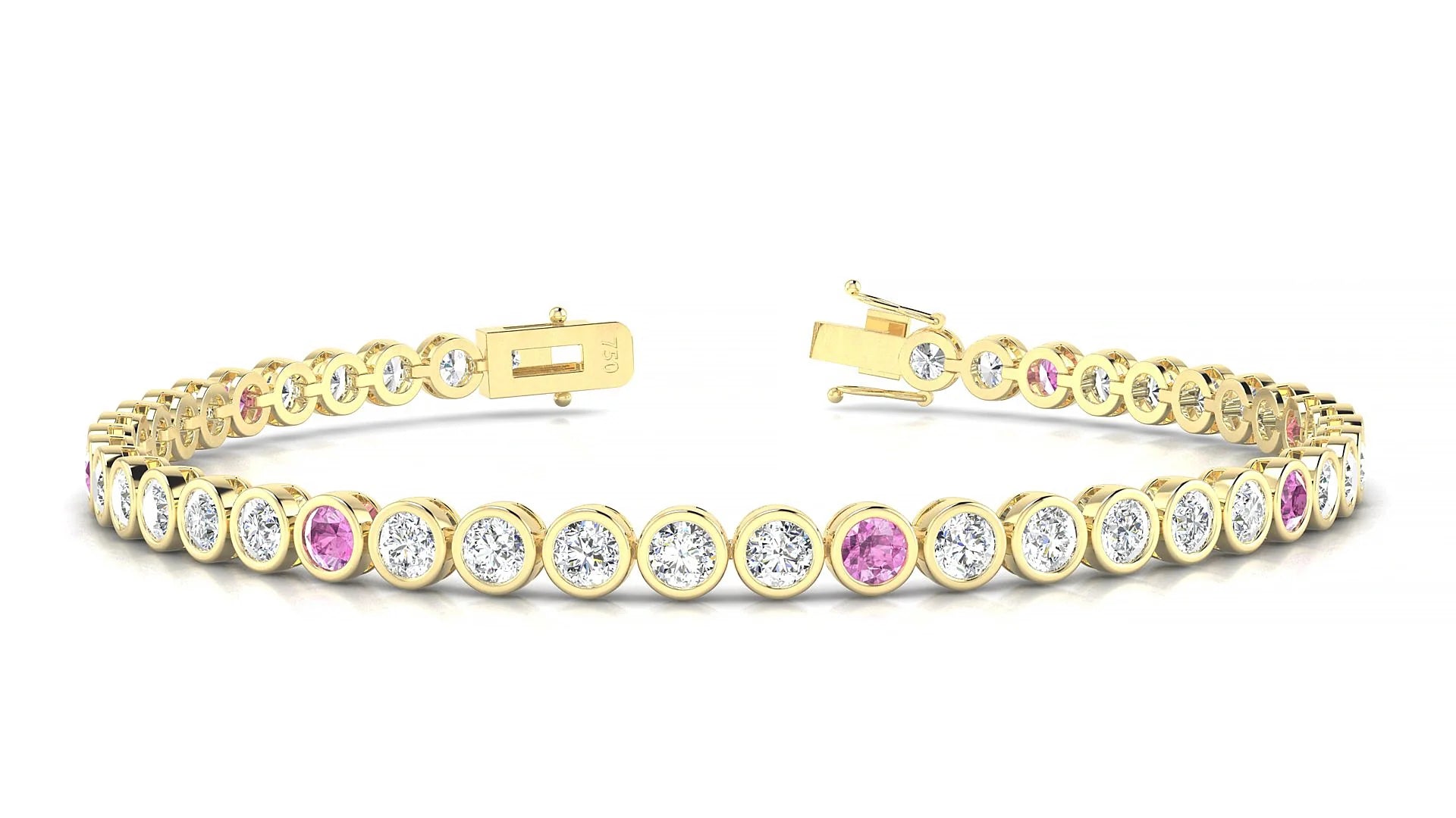 Avila 1-5 | 18k Yellow Gold 3 mm Round Natural Pink Sapphire & Diamond Tennis Bracelet
