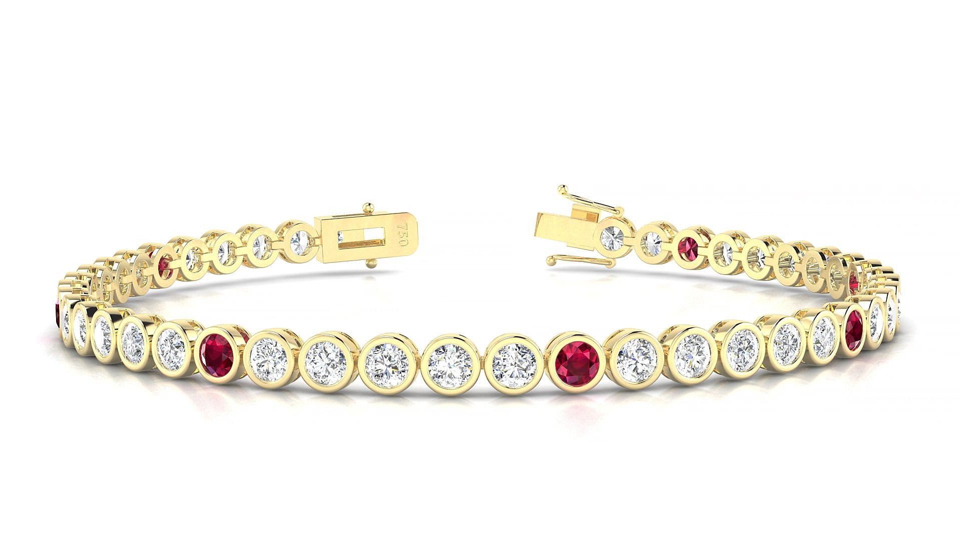 Avila 1-5 | 18k Yellow Gold 3 mm Round Natural Ruby & Diamond 15 cm Tennis Bracelet