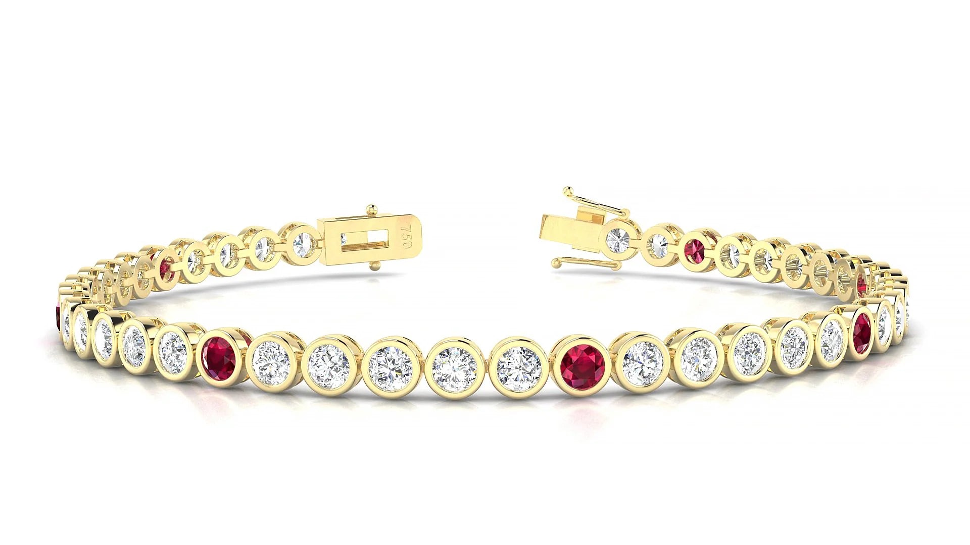 Avila 1-5 | 18k Yellow Gold 3 mm Round Natural Ruby & Diamond Tennis Bracelet