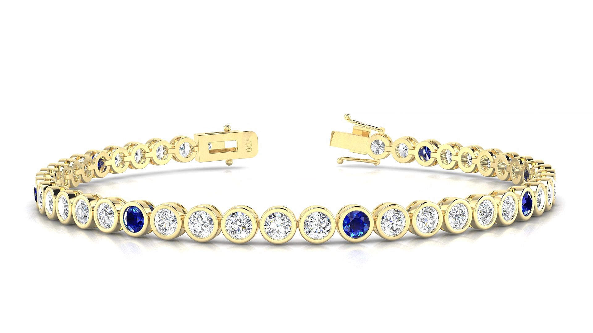 Avila 1-5 | 18k Yellow Gold 3 mm Round Natural Sapphire & Diamond 18 cm Tennis Bracelet
