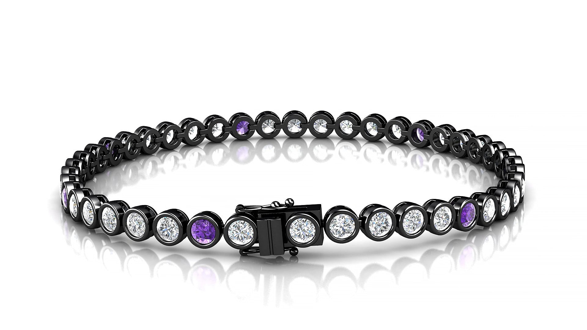 Avila 1-5 | 18k Black Gold 3 mm Round Natural Amethyst & Diamond 16 cm Tennis Bracelet