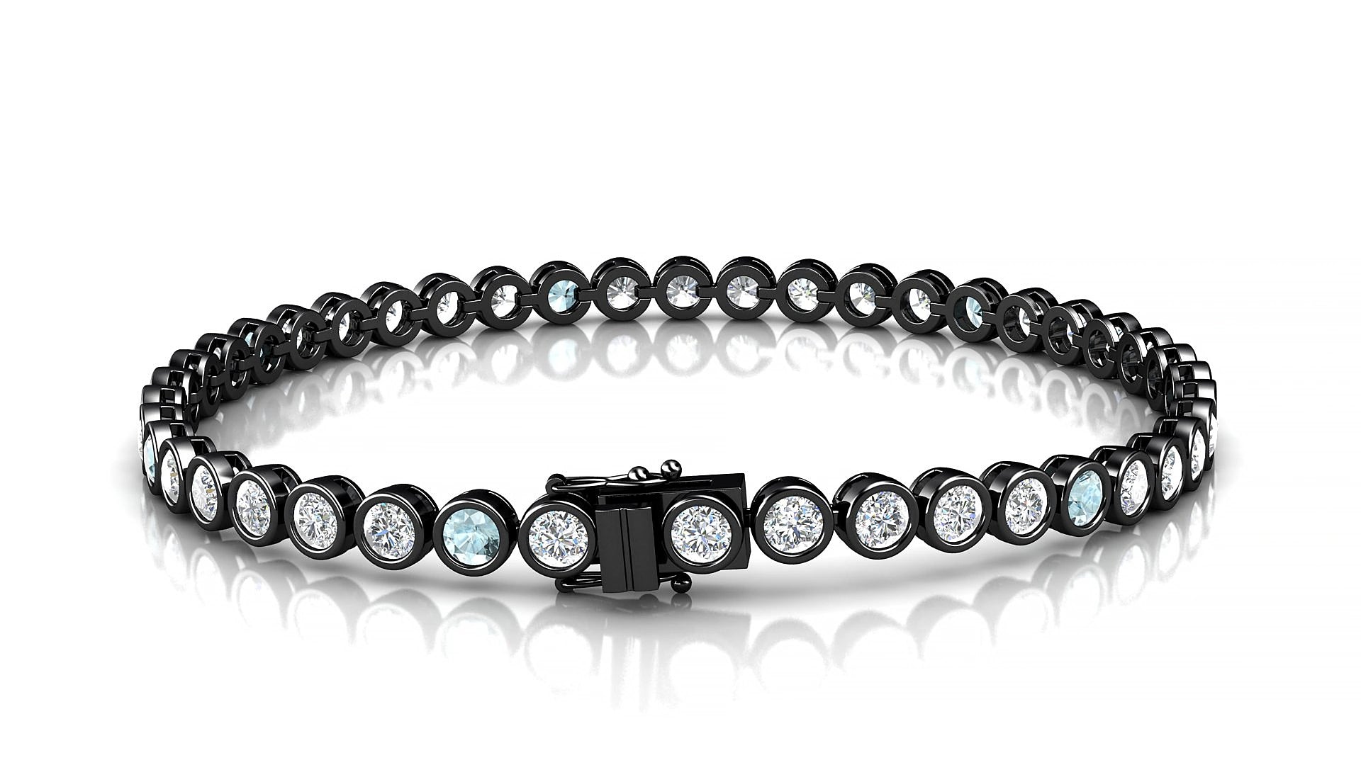 Avila 1-5 | 18k Black Gold 3 mm Round Natural Aquamarine & Diamond 18 cm Tennis Bracelet