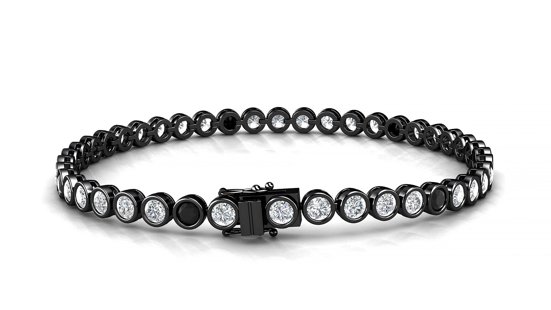 Avila 1-5 | 18k Black Gold 3 mm Round Natural Black Diamond & Diamond 15 cm Tennis Bracelet