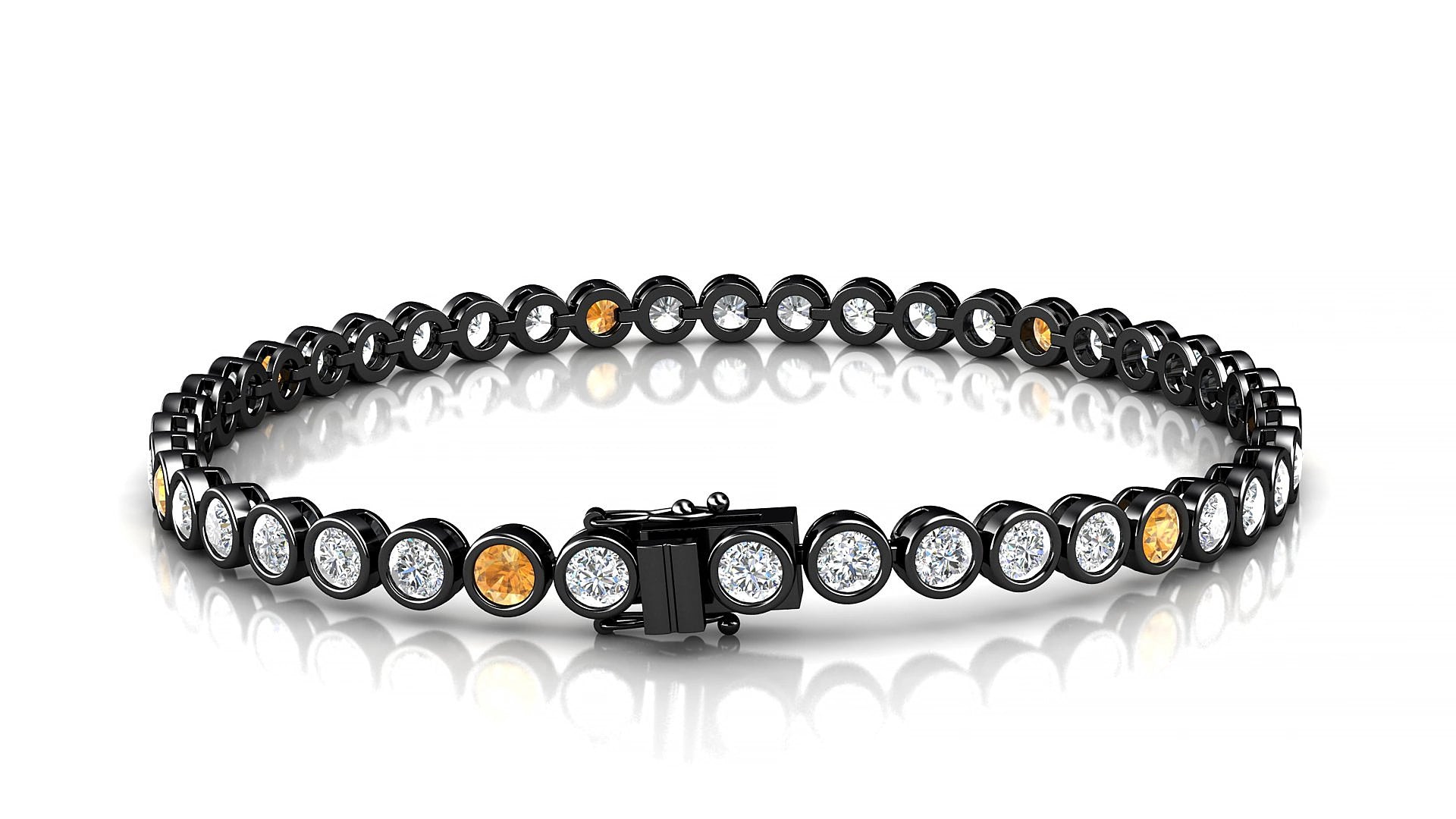 Avila 1-5 | 18k Black Gold 3 mm Round Natural Citrine & Diamond 18 cm Tennis Bracelet