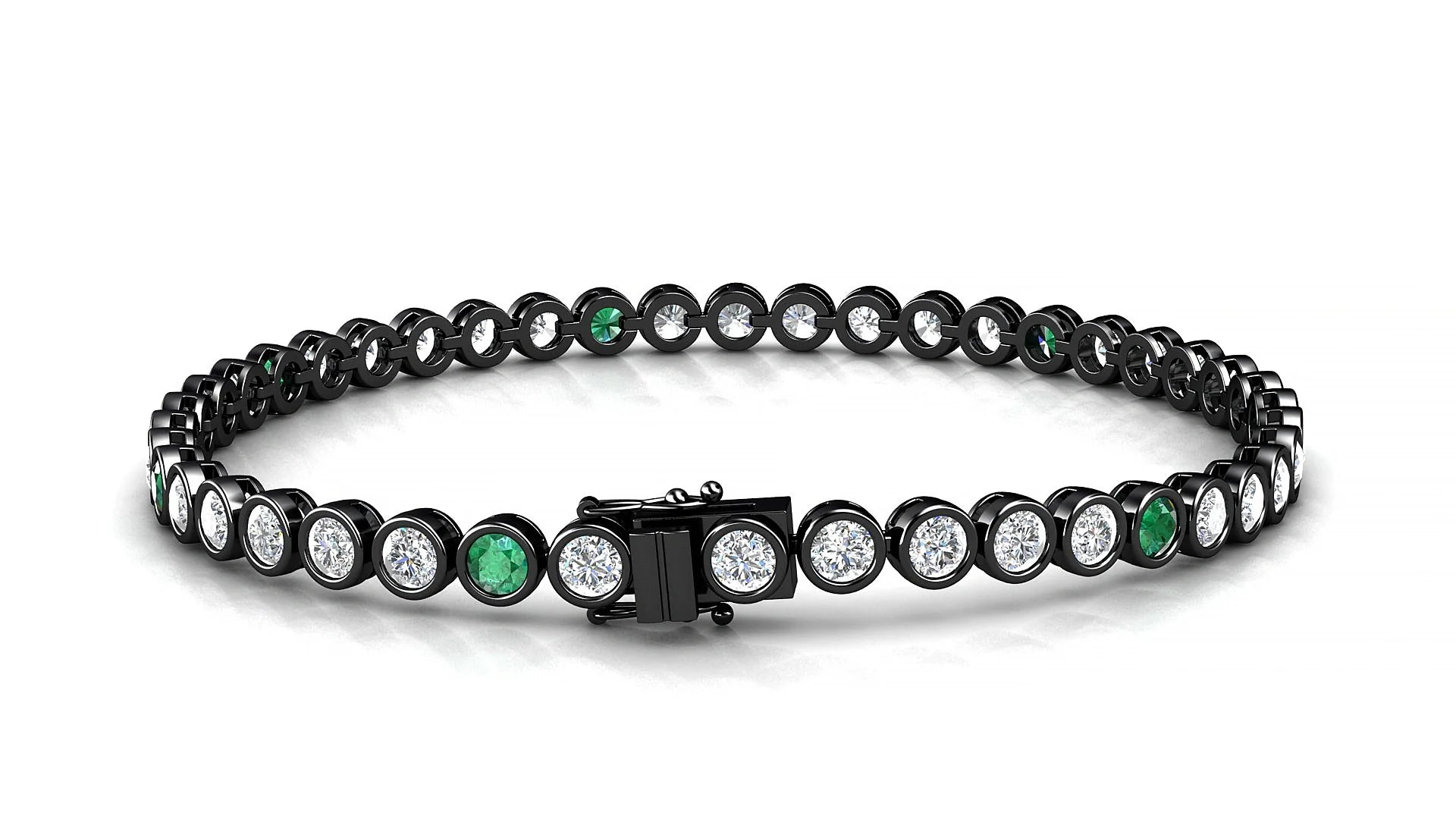 Avila 1-5 | 18k Black Gold 3 mm Round Natural Emerald & Diamond Tennis Bracelet