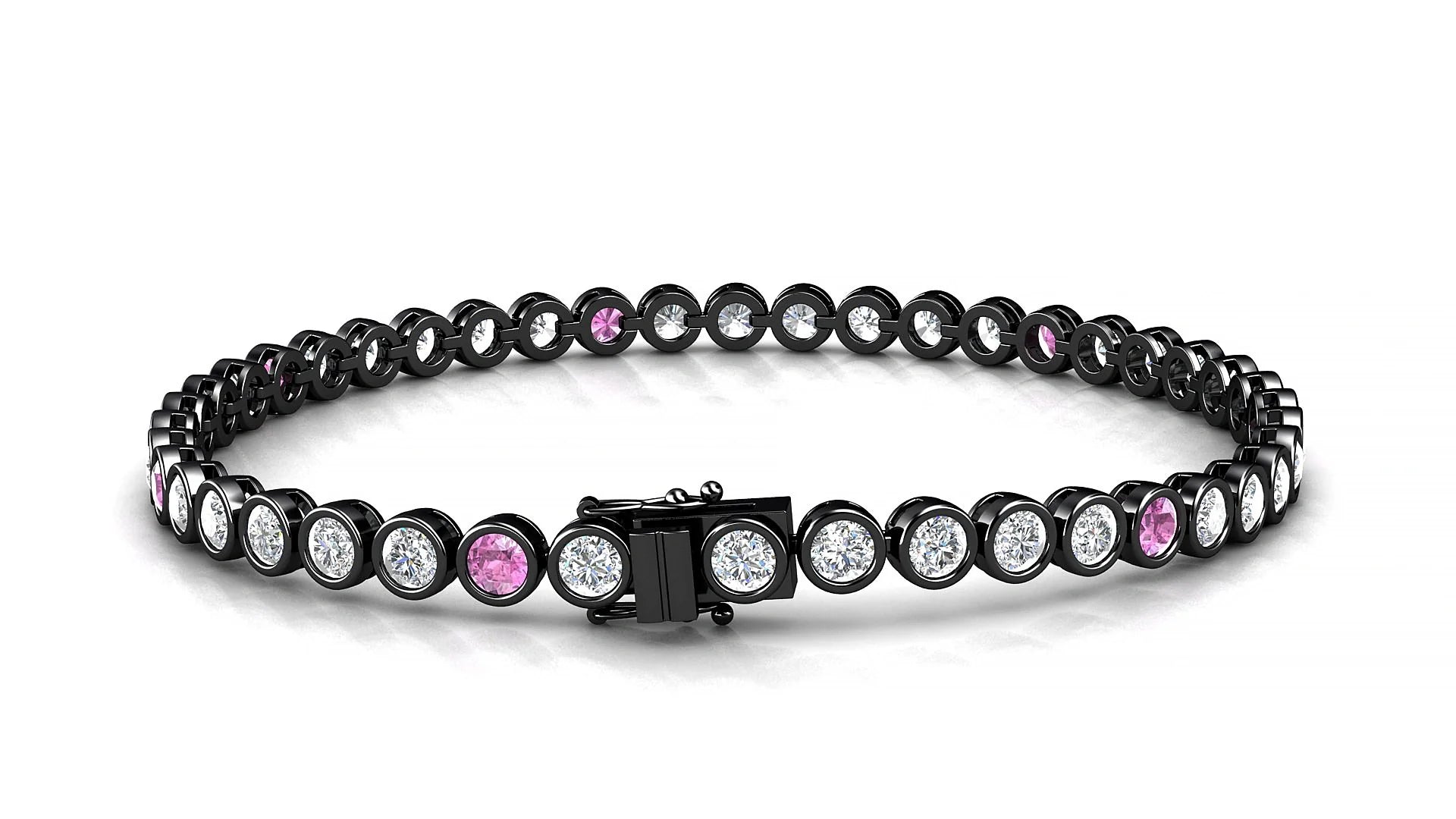 Avila 1-5 | 18k Black Gold 3 mm Round Natural Pink Sapphire & Diamond Tennis Bracelet