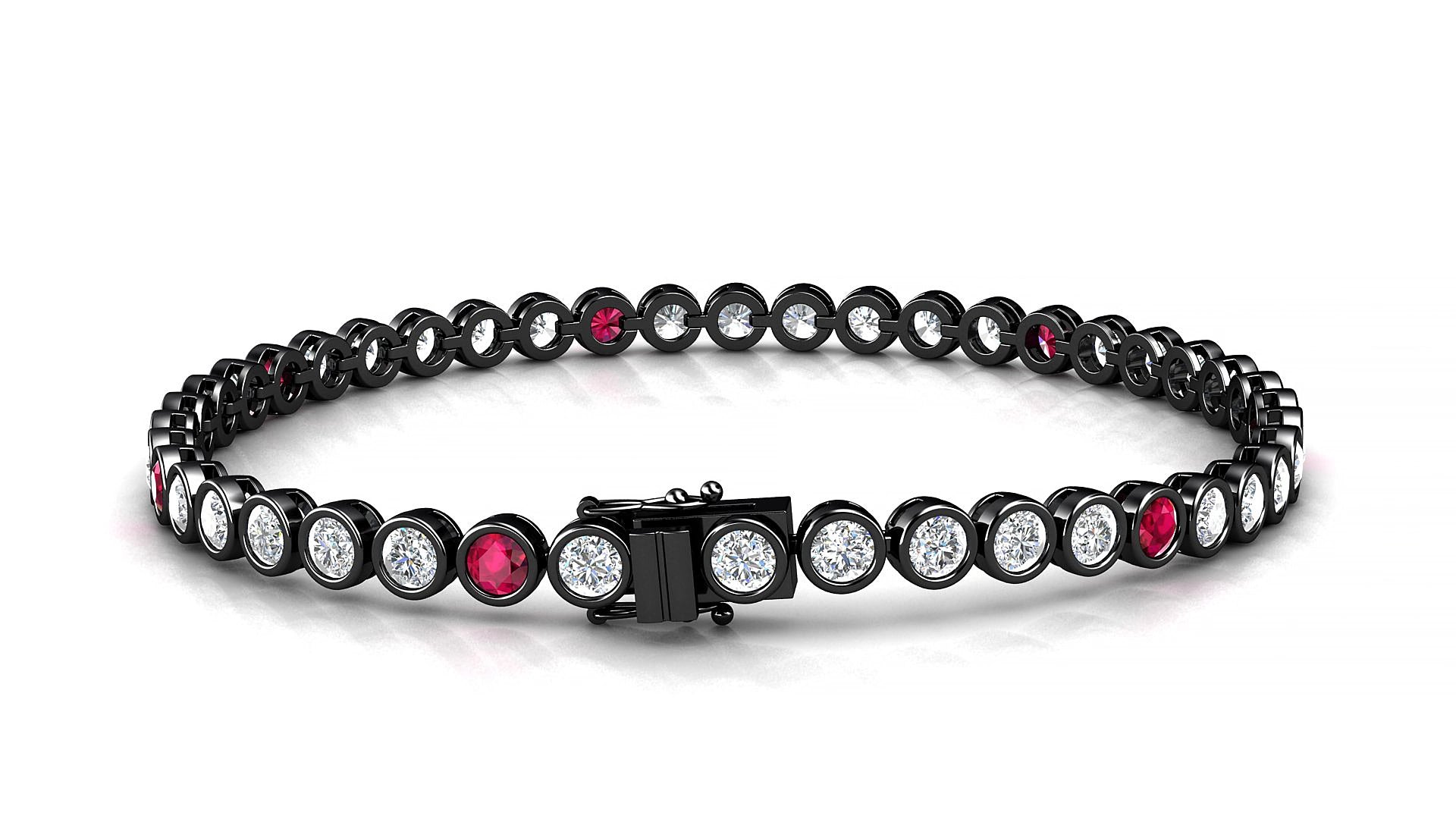 Avila 1-5 | 18k Black Gold 3 mm Round Natural Ruby & Diamond 19 cm Tennis Bracelet
