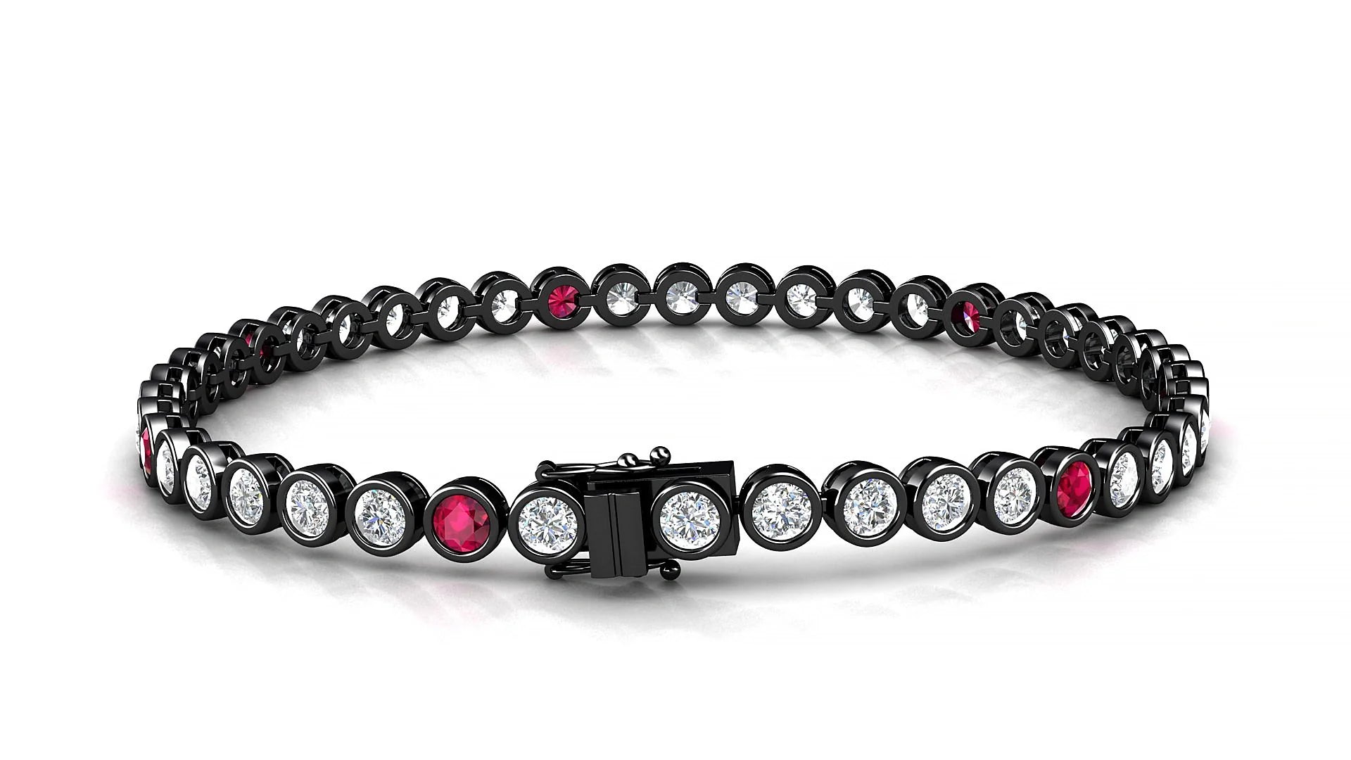 Avila 1-5 | 18k Black Gold 3 mm Round Natural Ruby & Diamond Tennis Bracelet