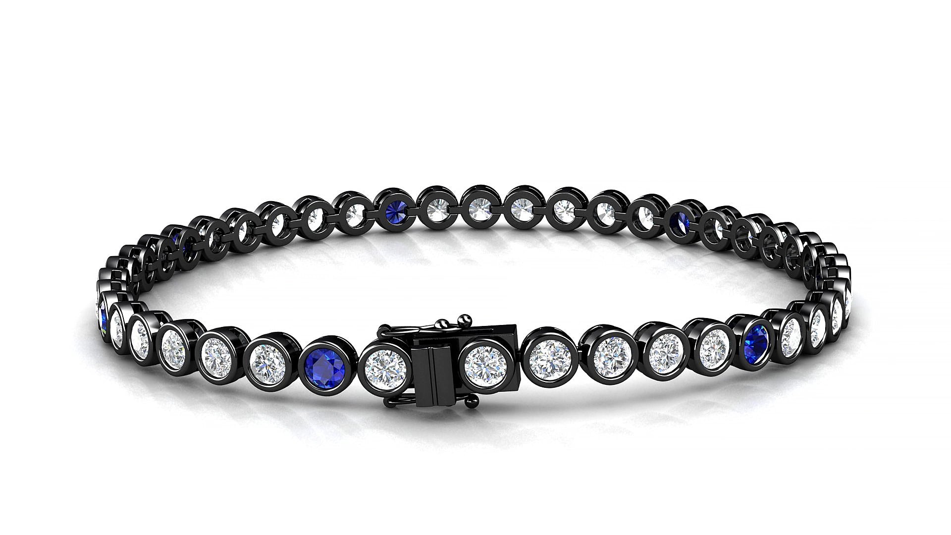 Avila 1-5 | 18k Black Gold 3 mm Round Natural Sapphire & Diamond 15 cm Tennis Bracelet