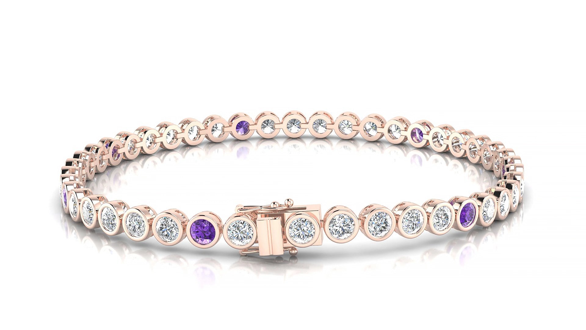 Avila 1-5 | 18k Rose Gold 3 mm Round Natural Amethyst & Diamond 15 cm Tennis Bracelet
