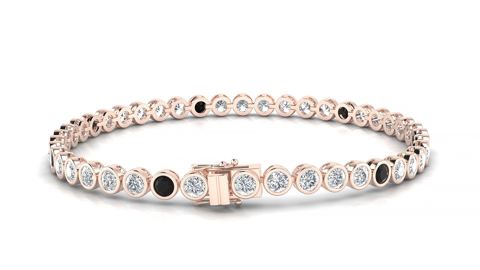 Avila 1-5 | 18k Rose Gold 3 mm Round Natural Black Diamond & Diamond 20 cm Tennis Bracelet
