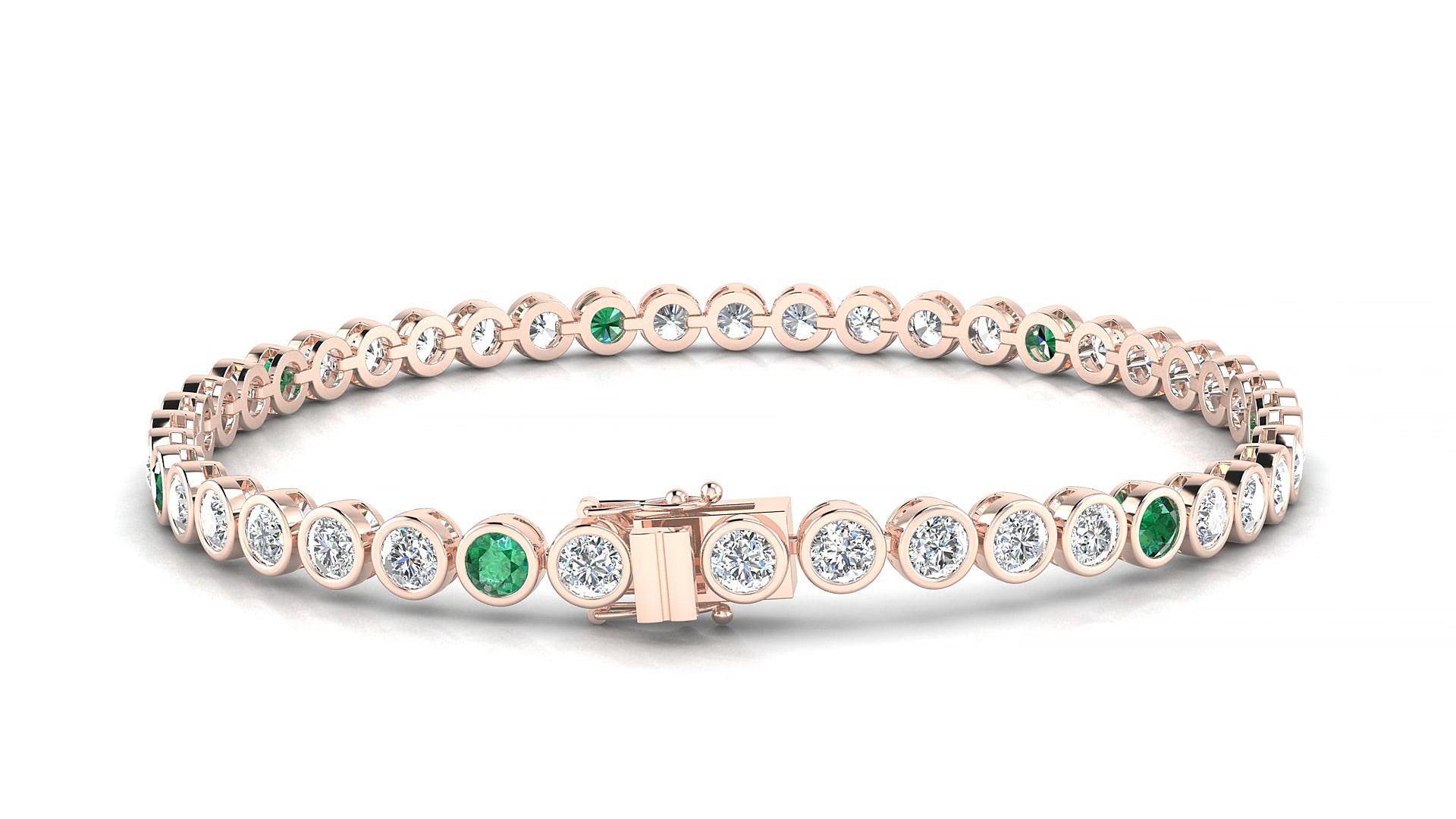 Avila 1-5 | 18k Rose Gold 3 mm Round Natural Emerald & Diamond 15 cm Tennis Bracelet