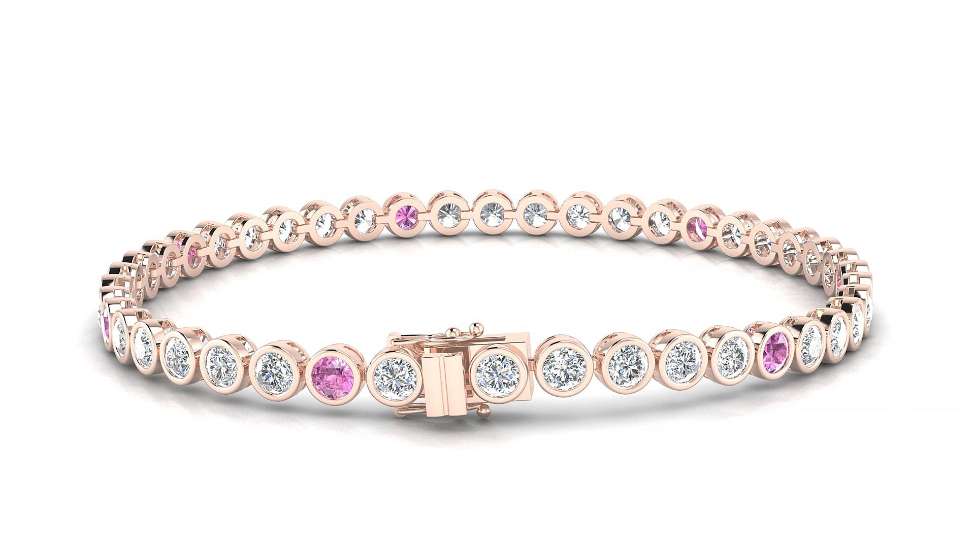 Avila 1-5 | 18k Rose Gold 3 mm Round Natural Pink Sapphire & Diamond 18 cm Tennis Bracelet
