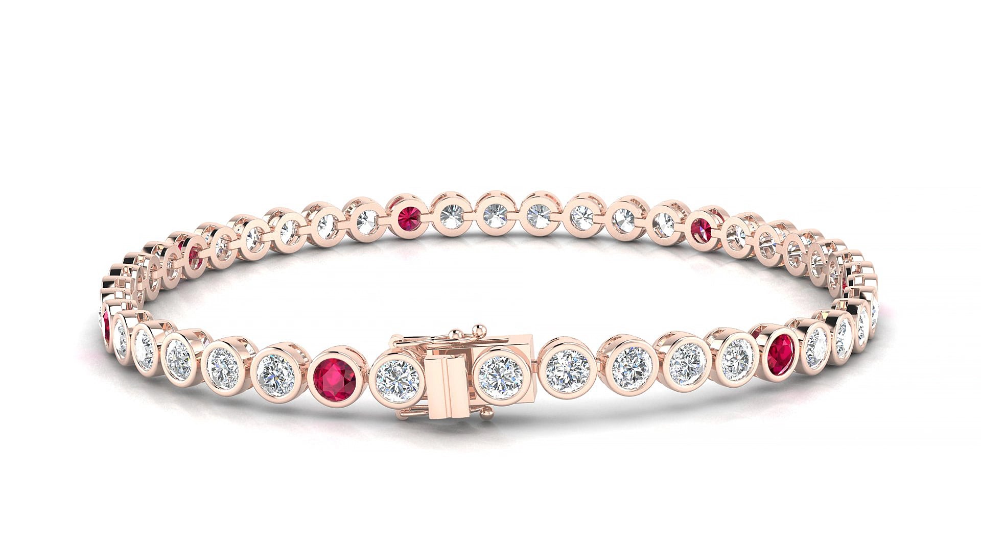 Avila 1-5 | 18k Rose Gold 3 mm Round Natural Ruby & Diamond 19 cm Tennis Bracelet