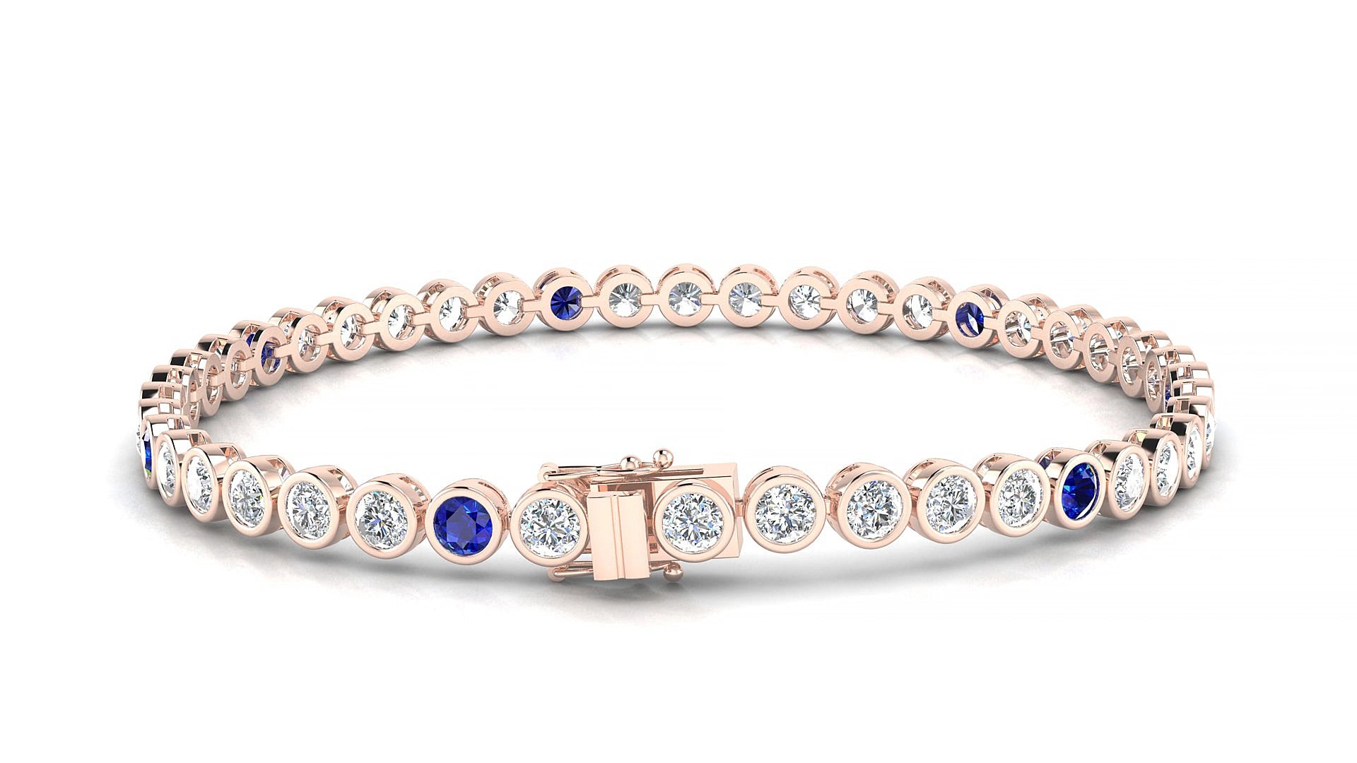 Avila 1-5 | 18k Rose Gold 3 mm Round Natural Sapphire & Diamond 15 cm Tennis Bracelet