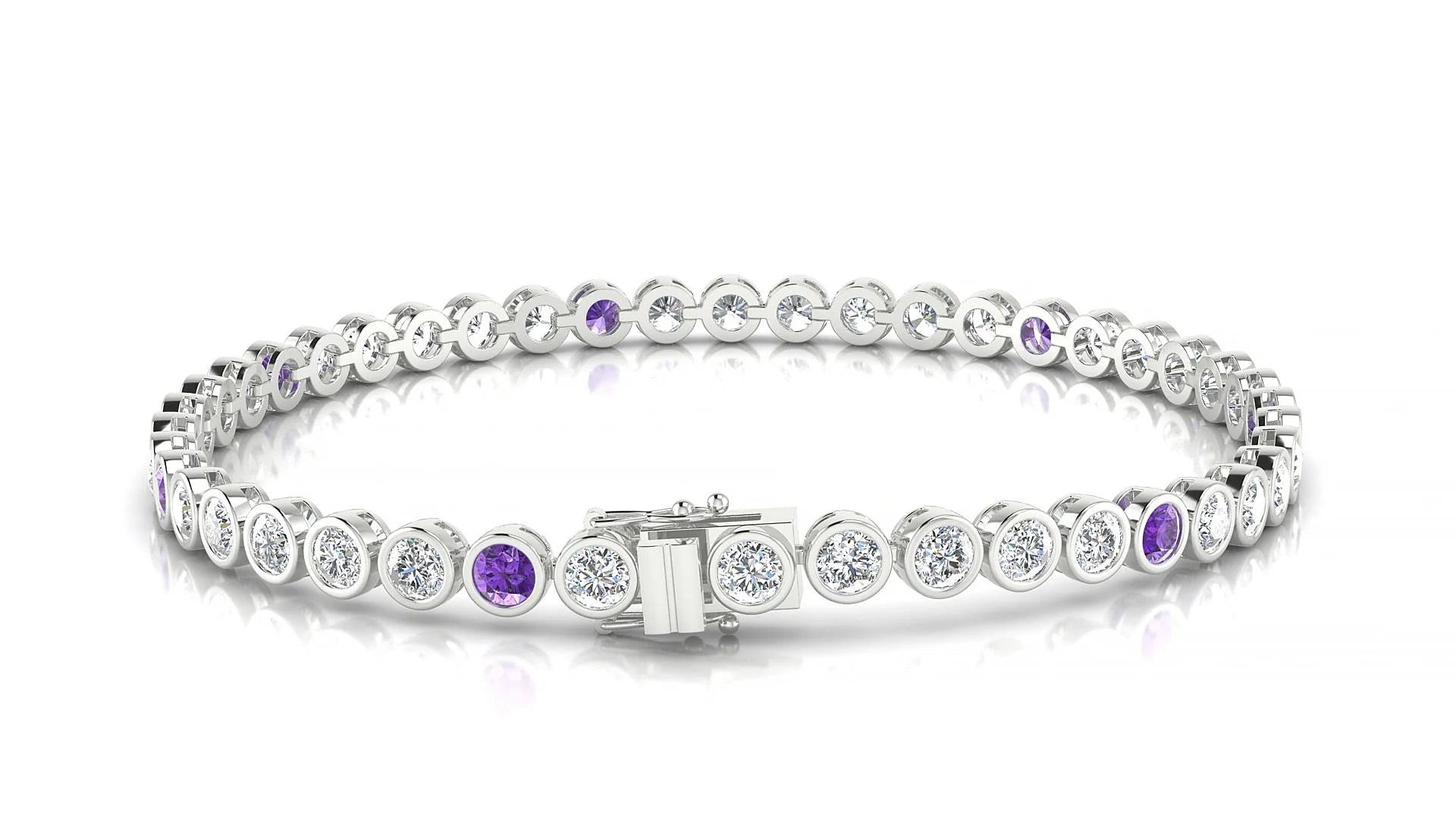 Avila 1-5 | 18k White Gold 3 mm Round Natural Amethyst & Diamond Tennis Bracelet