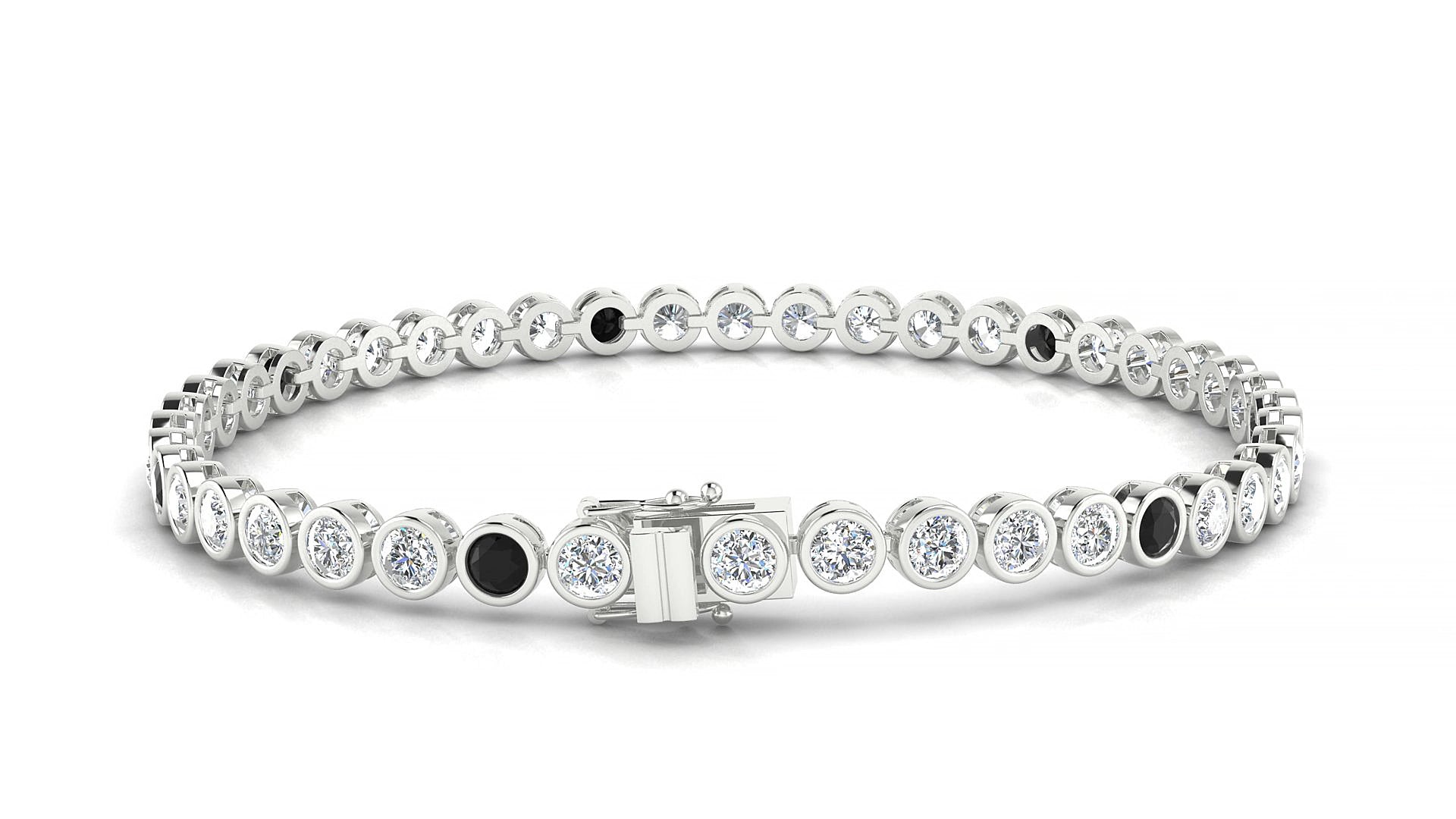 Avila 1-5 | 18k White Gold 3 mm Round Natural Black Diamond & Diamond 15 cm Tennis Bracelet