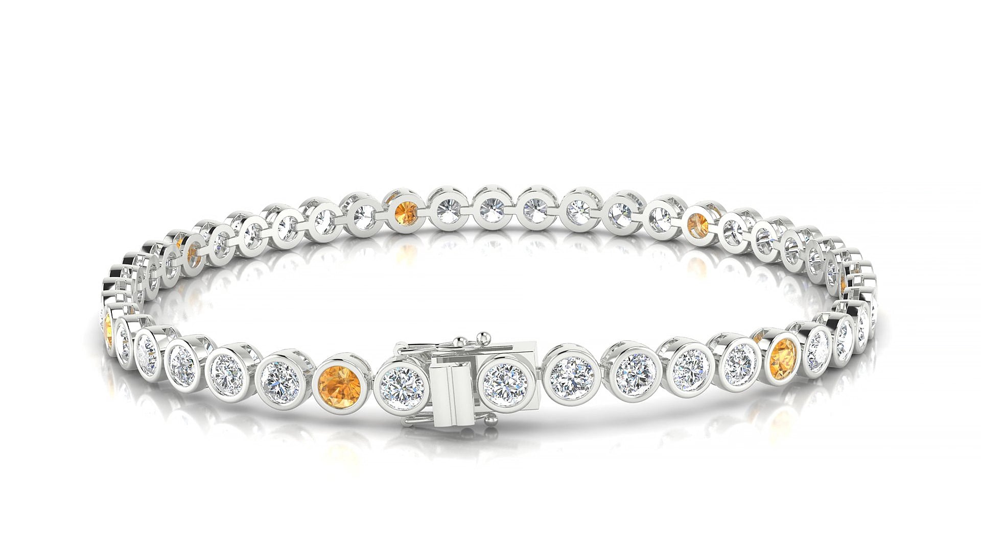Avila 1-5 | 18k White Gold 3 mm Round Natural Citrine & Diamond 15 cm Tennis Bracelet