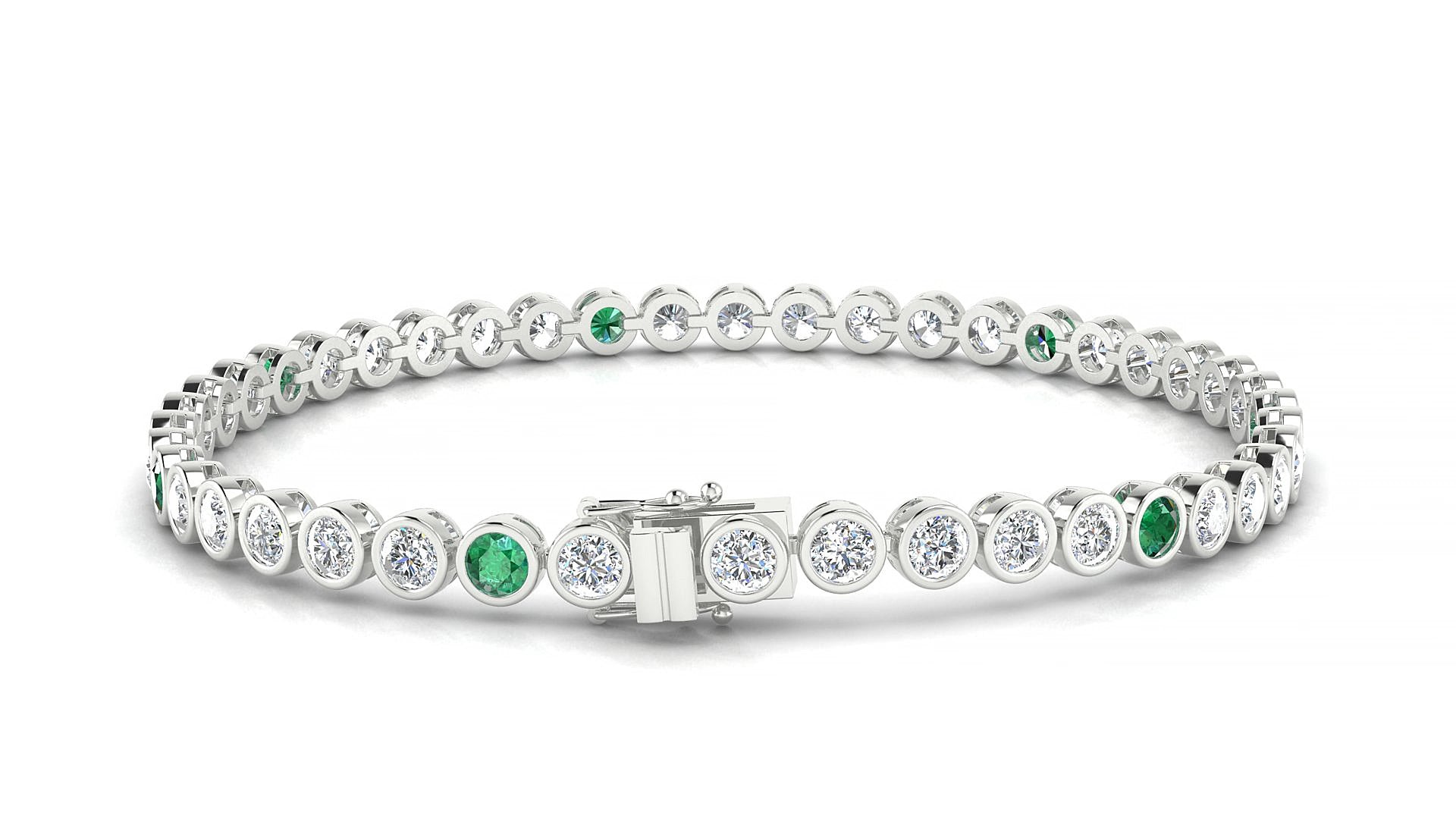 Avila 1-5 | 18k White Gold 3 mm Round Natural Emerald & Diamond 18 cm Tennis Bracelet