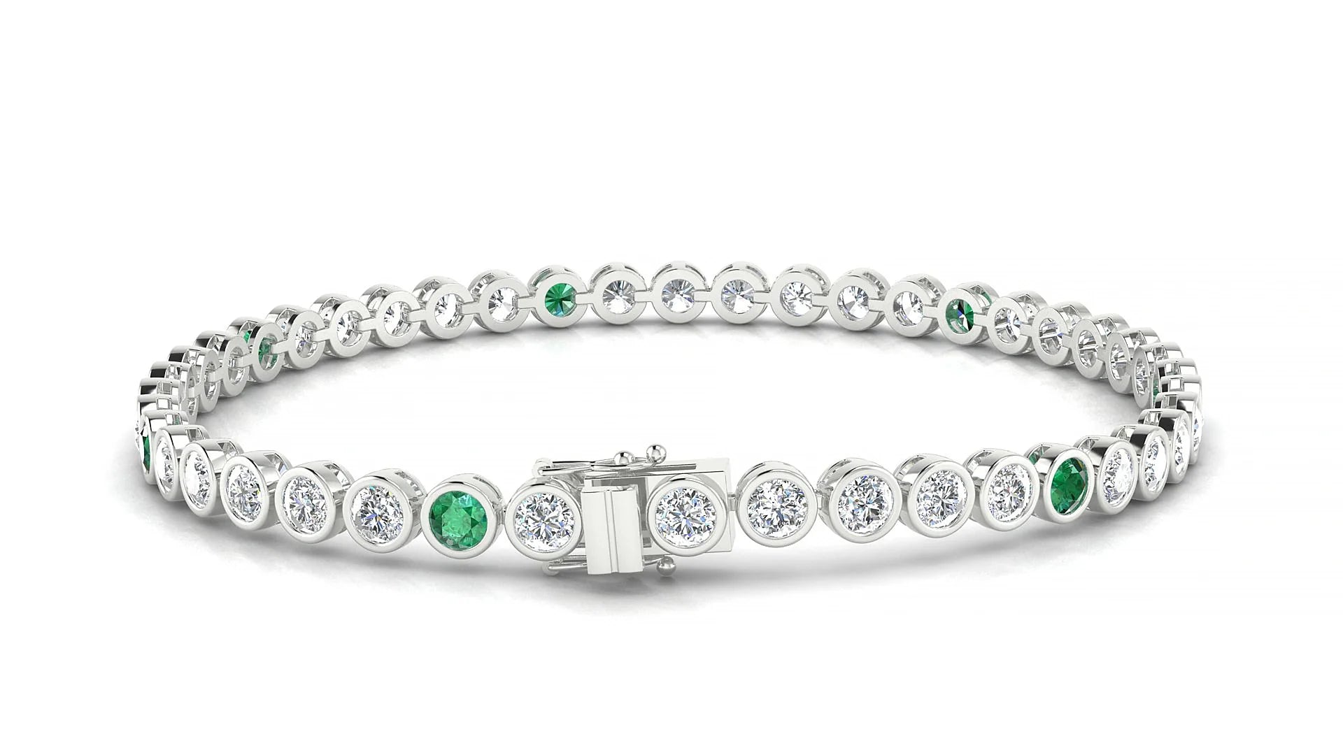 Avila 1-5 | 18k White Gold 3 mm Round Natural Emerald & Diamond Tennis Bracelet