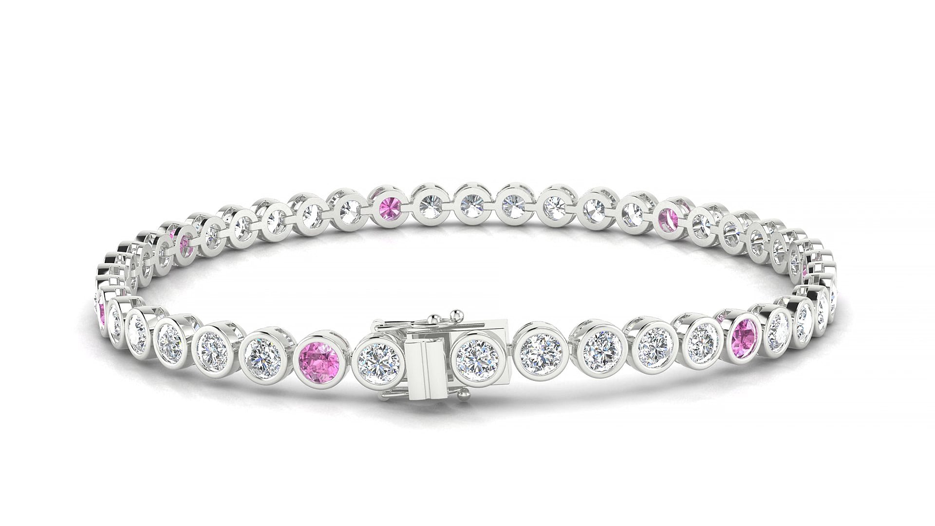 Avila 1-5 | 18k White Gold 3 mm Round Natural Pink Sapphire & Diamond 15 cm Tennis Bracelet