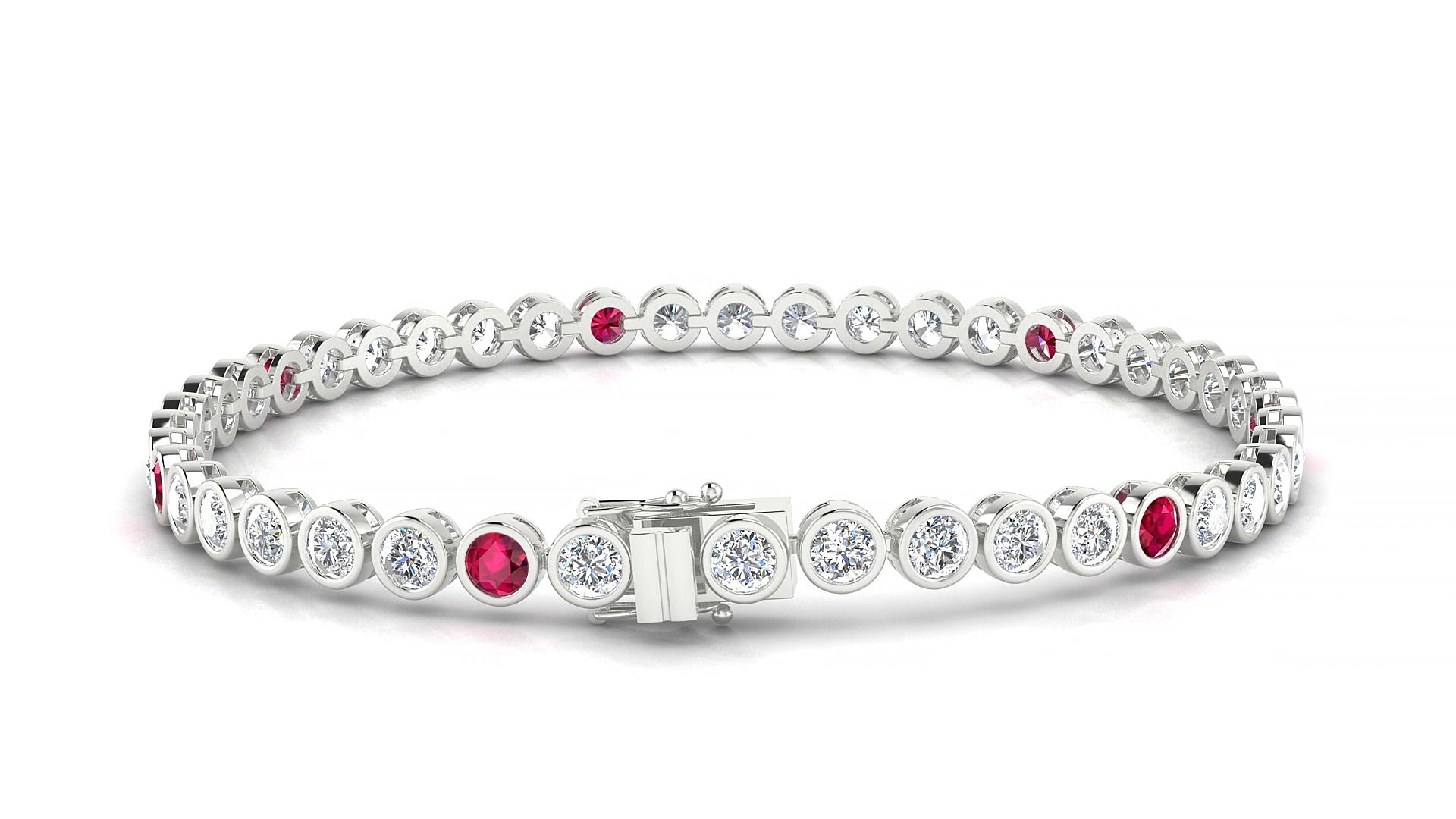 Avila 1-5 | 18k White Gold 3 mm Round Natural Ruby & Diamond 18 cm Tennis Bracelet