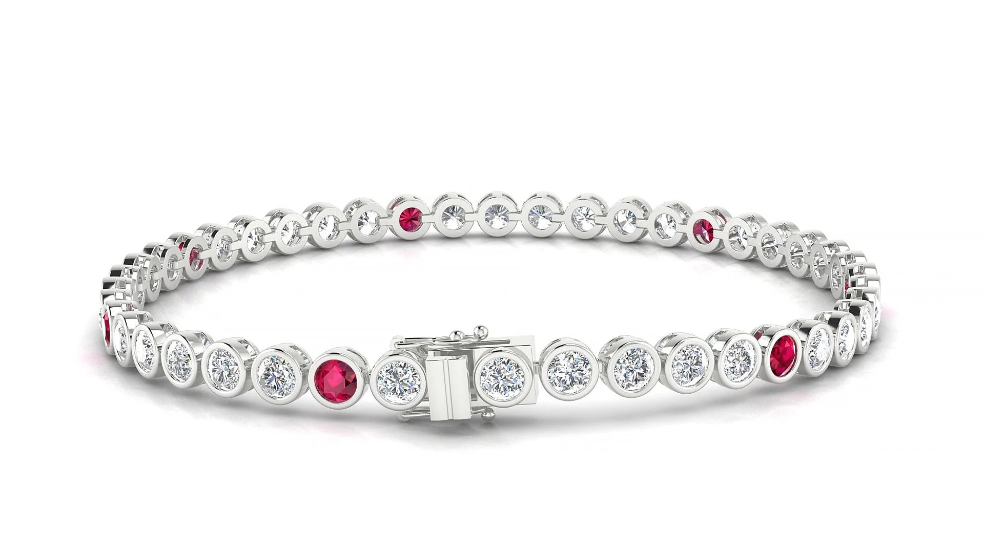 Avila 1-5 | 18k White Gold 3 mm Round Natural Ruby & Diamond Tennis Bracelet