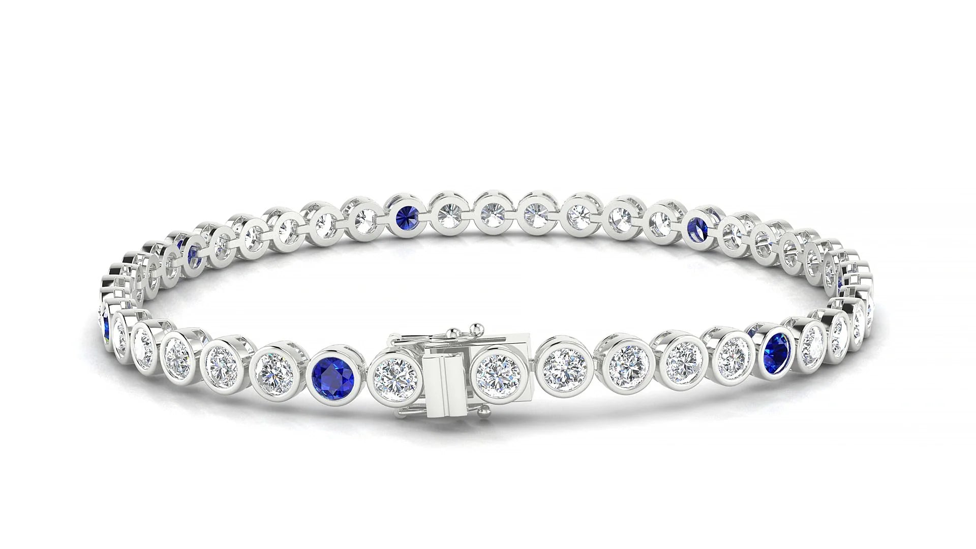 Avila 1-5 | 18k White Gold 3 mm Round Natural Sapphire & Diamond Tennis Bracelet