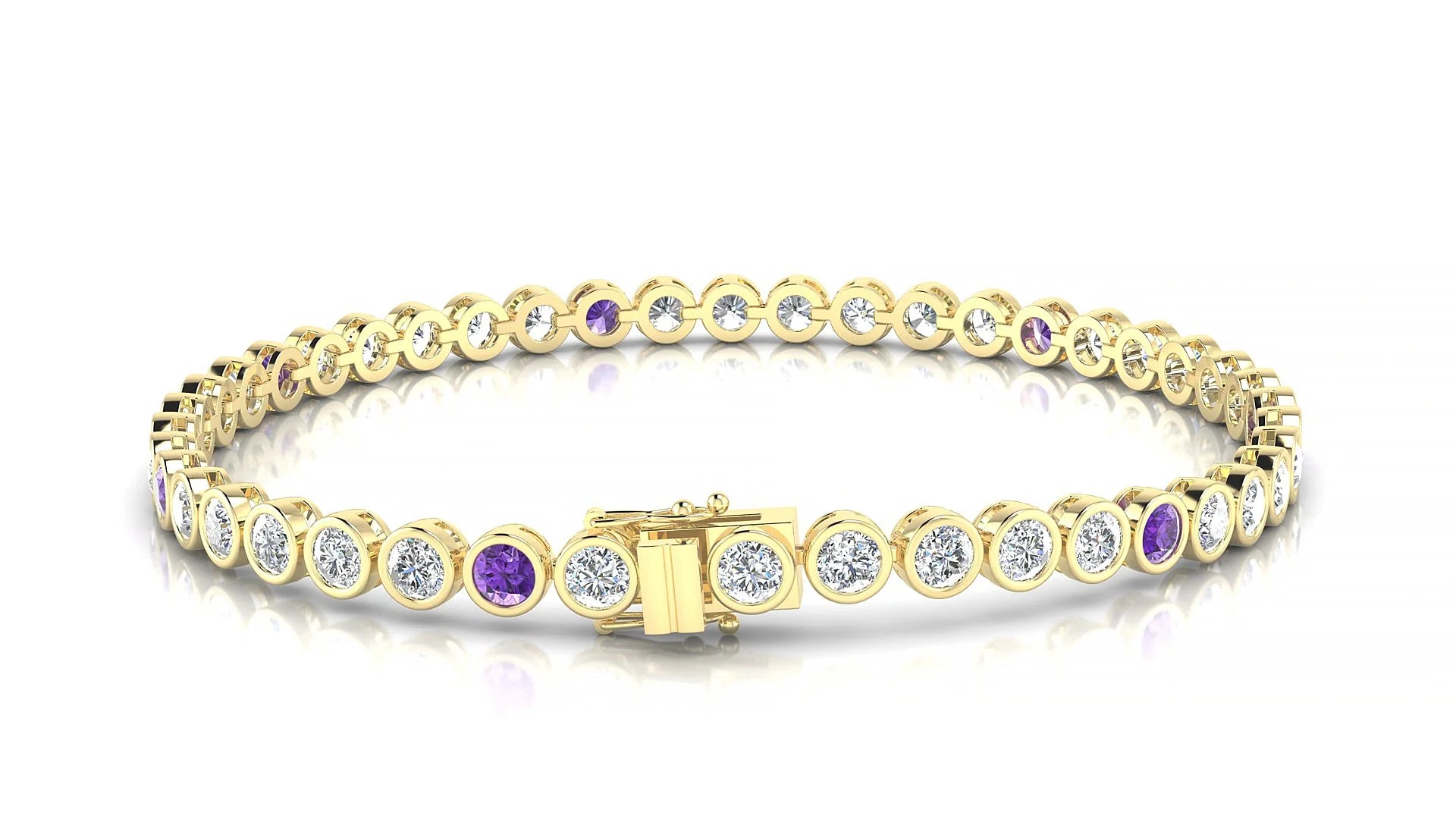 Avila 1-5 | 18k Yellow Gold 3 mm Round Natural Amethyst & Diamond Tennis Bracelet