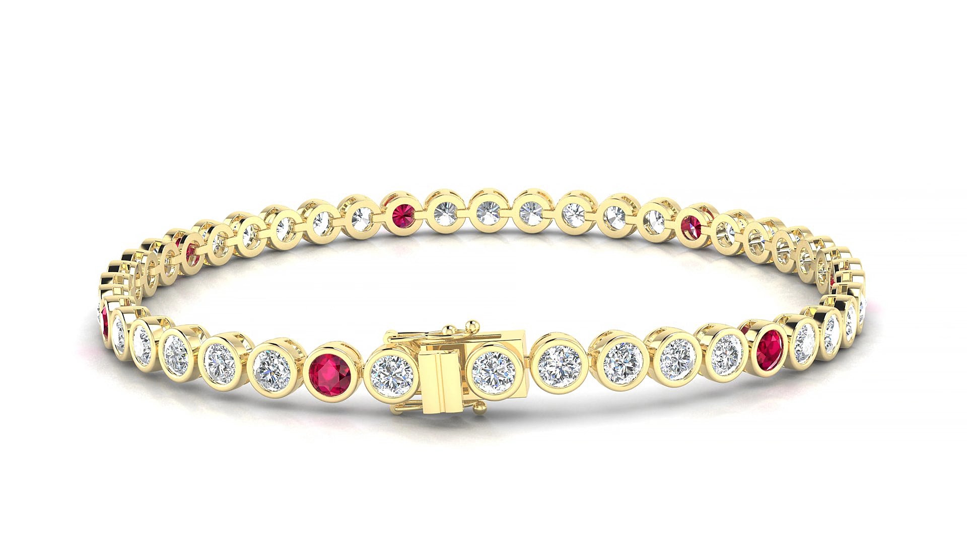 Avila 1-5 | 18k Yellow Gold 3 mm Round Natural Ruby & Diamond 17 cm Tennis Bracelet
