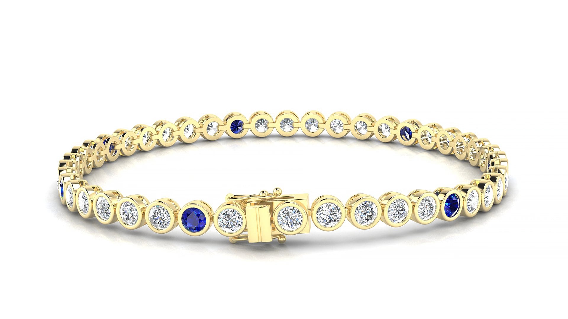 Avila 1-5 | 18k Yellow Gold 3 mm Round Natural Sapphire & Diamond 15 cm Tennis Bracelet