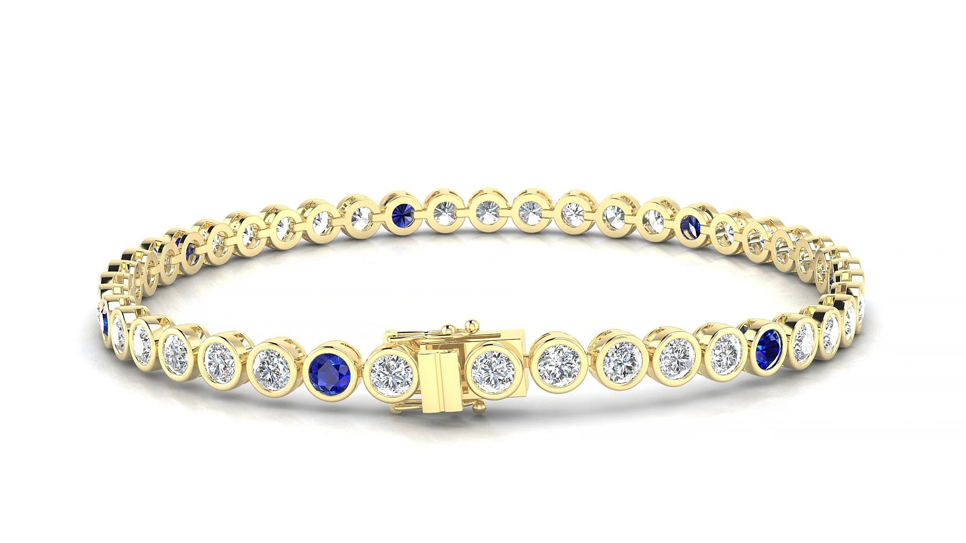 Avila 1-5 | 18k Yellow Gold 3 mm Round Natural Sapphire & Diamond Tennis Bracelet