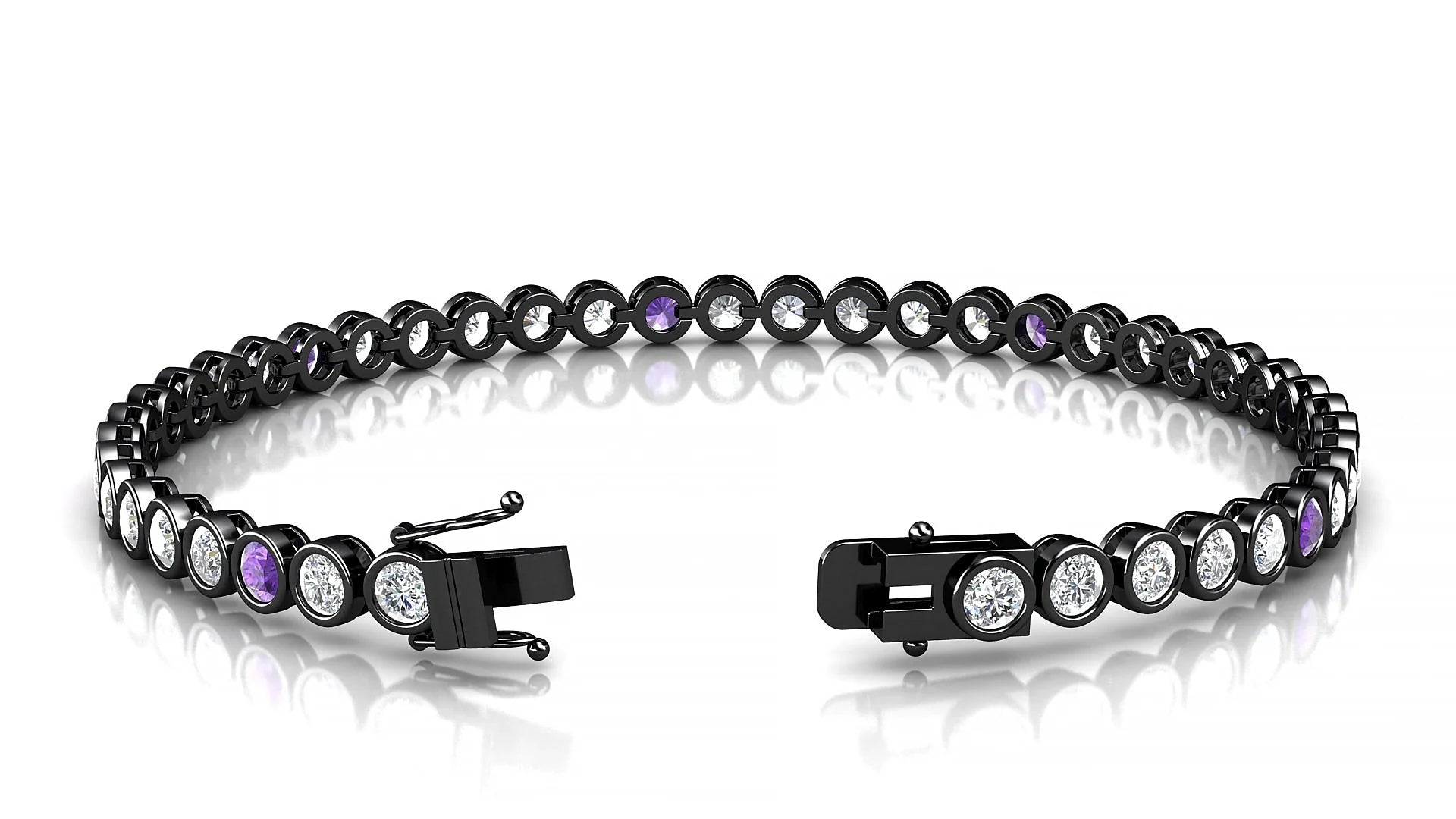 Avila 1-5 | 18k Black Gold 3 mm Round Natural Amethyst & Diamond Tennis Bracelet