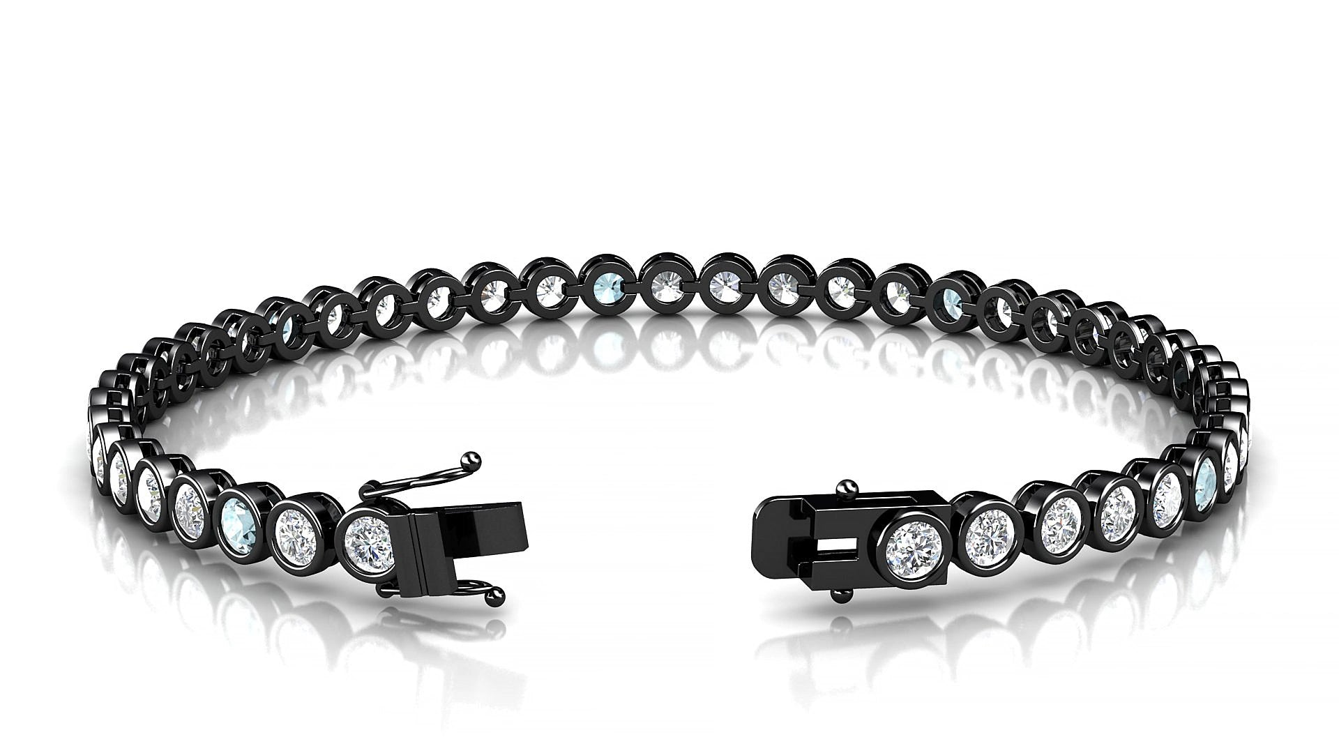 Avila 1-5 | 18k Black Gold 3 mm Round Natural Aquamarine & Diamond 17 cm Tennis Bracelet