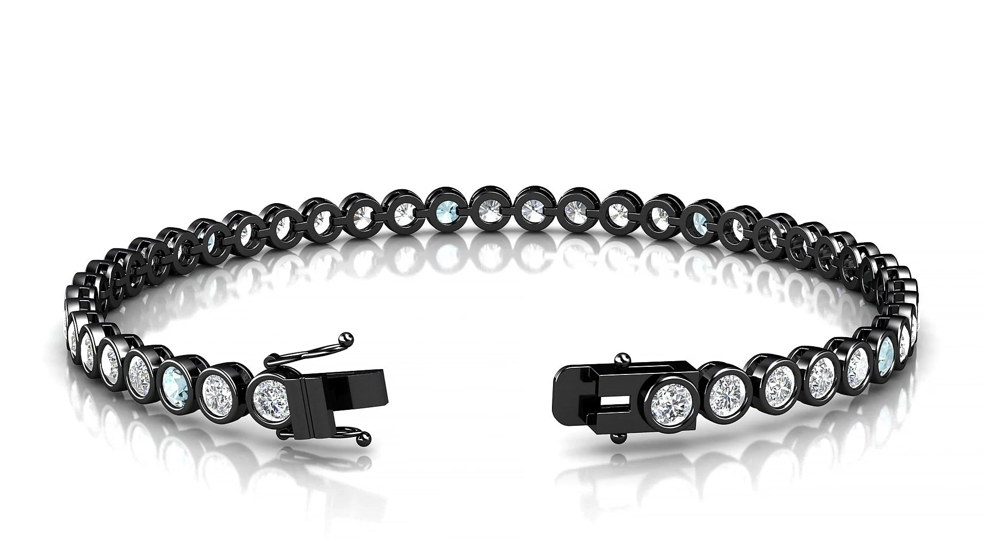 Avila 1-5 | 18k Black Gold 3 mm Round Natural Aquamarine & Diamond Tennis Bracelet