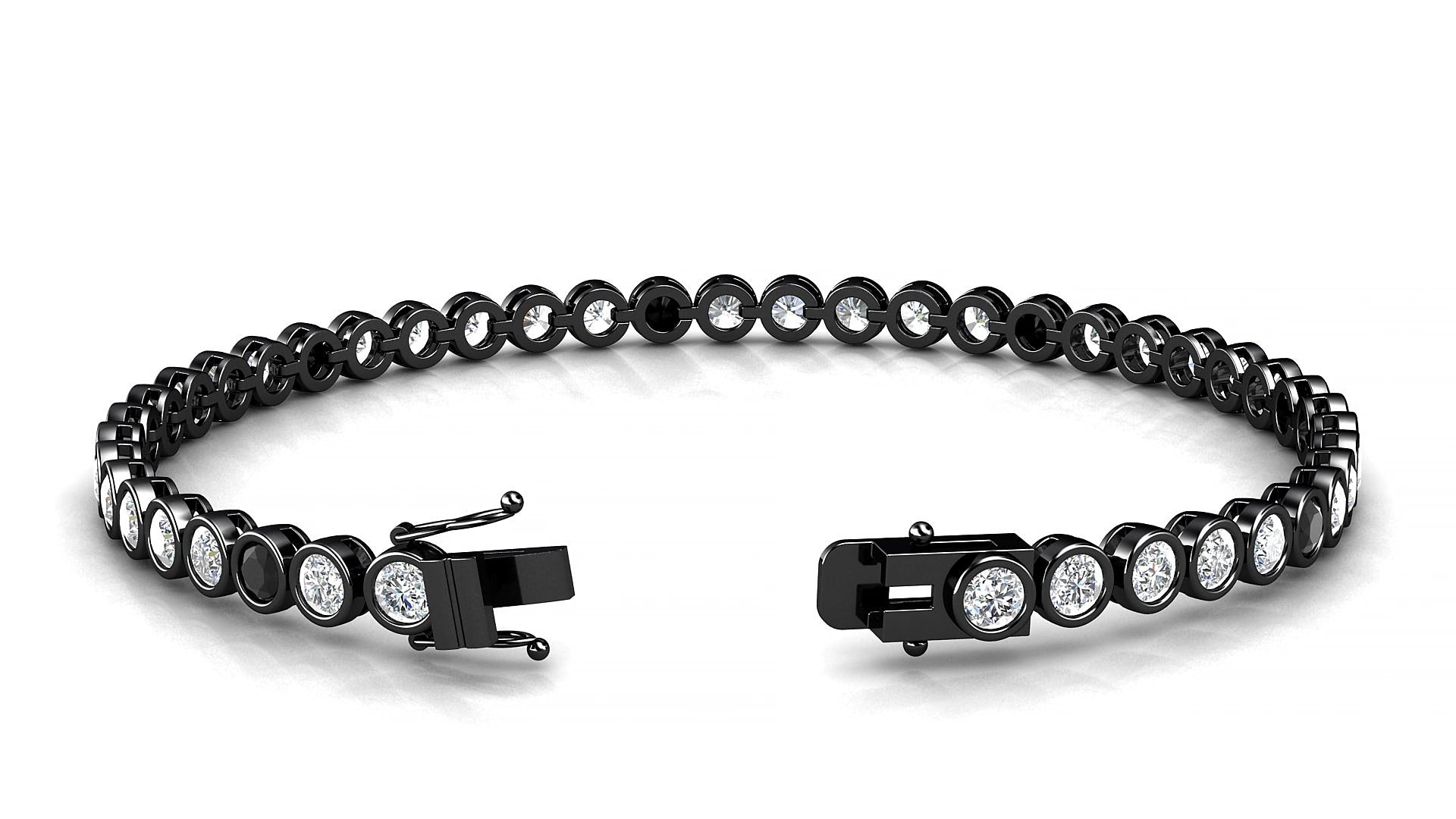 Avila 1-5 | 18k Black Gold 3 mm Round Natural Black Diamond & Diamond 15 cm Tennis Bracelet