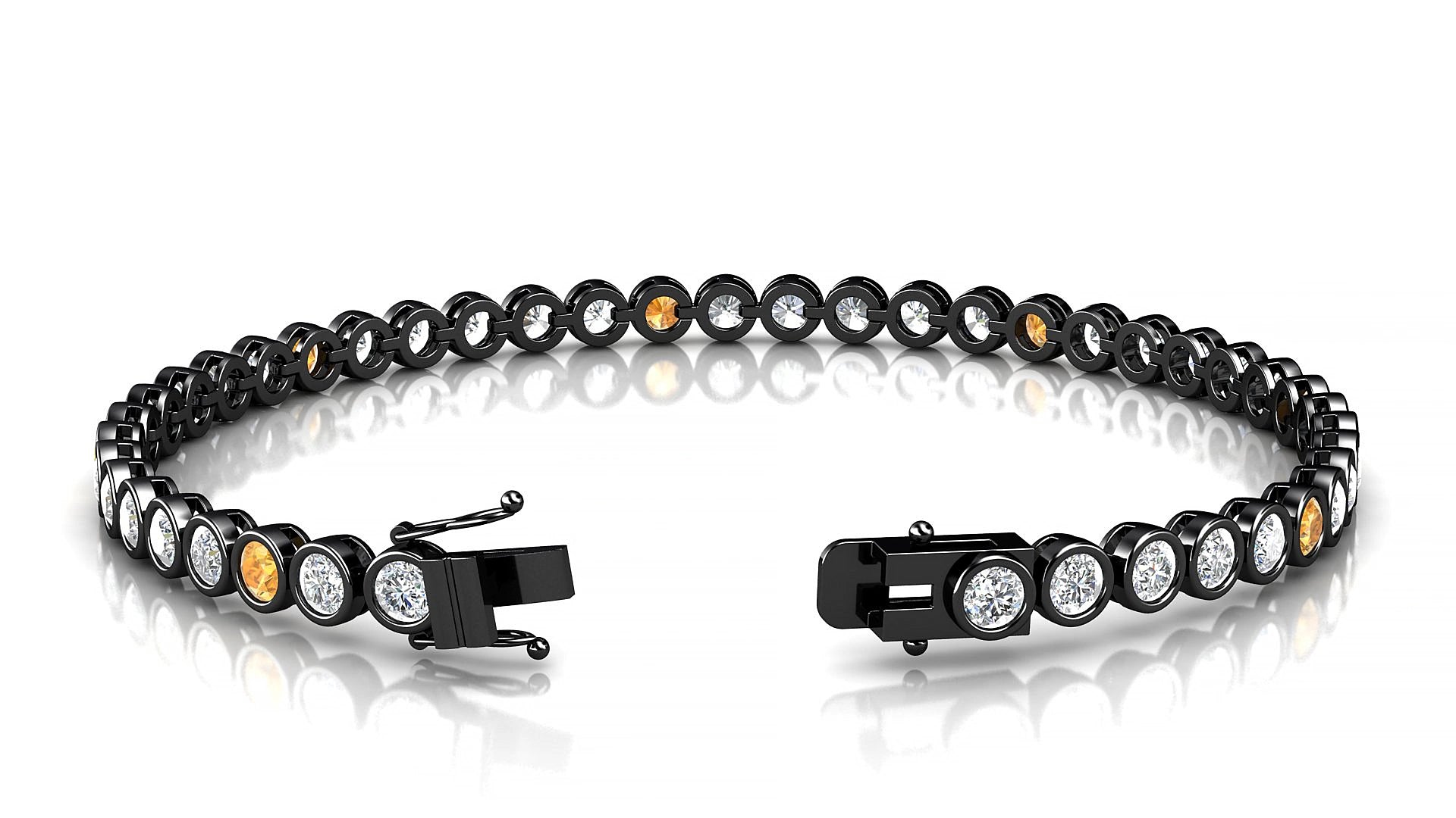 Avila 1-5 | 18k Black Gold 3 mm Round Natural Citrine & Diamond 15 cm Tennis Bracelet