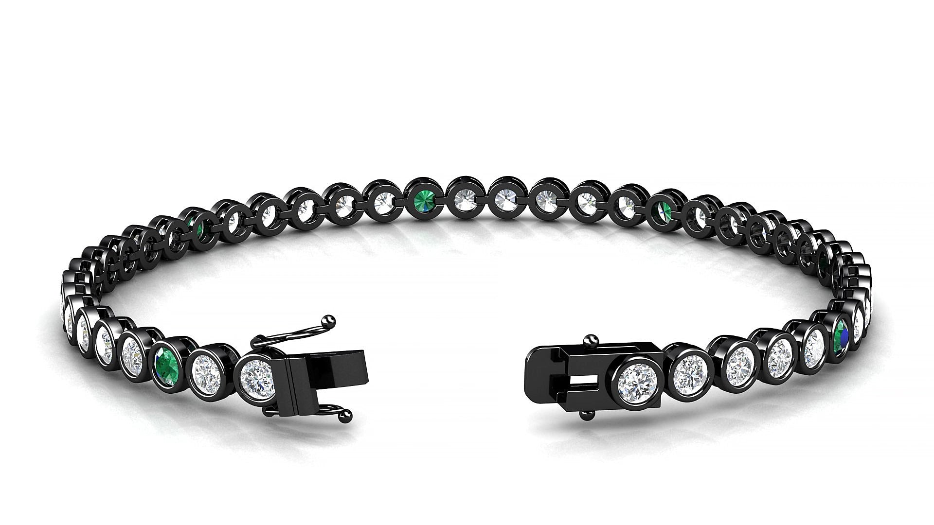Avila 1-5 | 18k Black Gold 3 mm Round Natural Emerald & Diamond 17 cm Tennis Bracelet