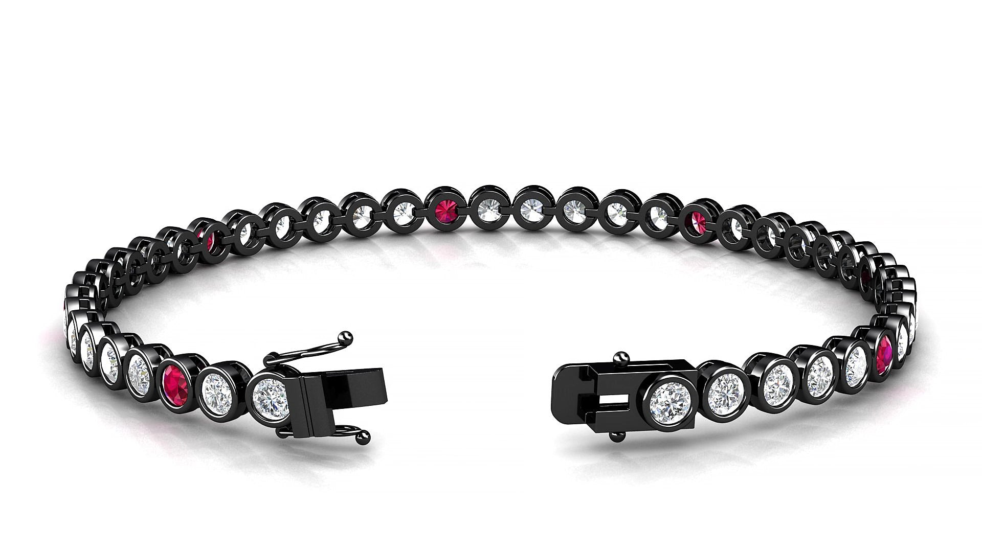 Avila 1-5 | 18k Black Gold 3 mm Round Natural Ruby & Diamond 18 cm Tennis Bracelet