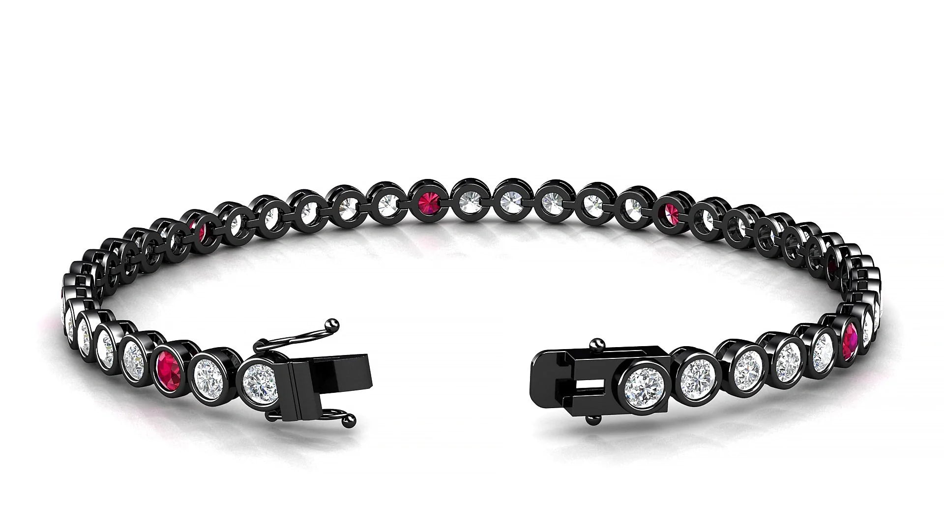 Avila 1-5 | 18k Black Gold 3 mm Round Natural Ruby & Diamond Tennis Bracelet