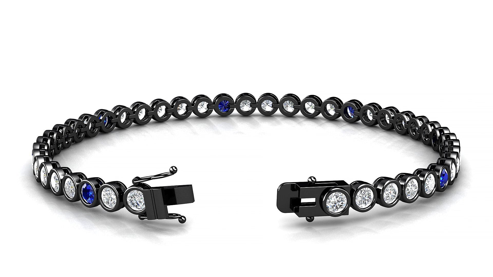 Avila 1-5 | 18k Black Gold 3 mm Round Natural Sapphire & Diamond 17 cm Tennis Bracelet