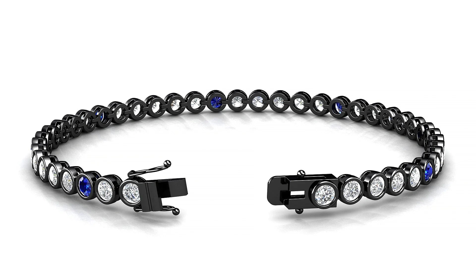 Avila 1-5 | 18k Black Gold 3 mm Round Natural Sapphire & Diamond Tennis Bracelet