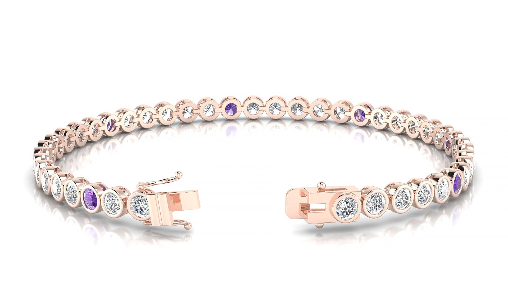 Avila 1-5 | 18k Rose Gold 3 mm Round Natural Amethyst & Diamond 15 cm Tennis Bracelet