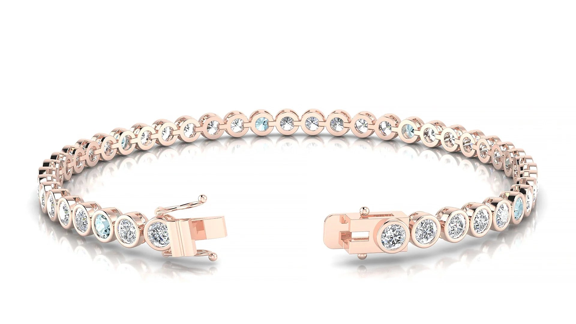 Avila 1-5 | 18k Rose Gold 3 mm Round Natural Aquamarine & Diamond Tennis Bracelet
