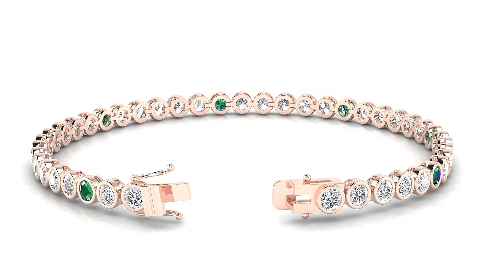 Avila 1-5 | 18k Rose Gold 3 mm Round Natural Emerald & Diamond 15 cm Tennis Bracelet